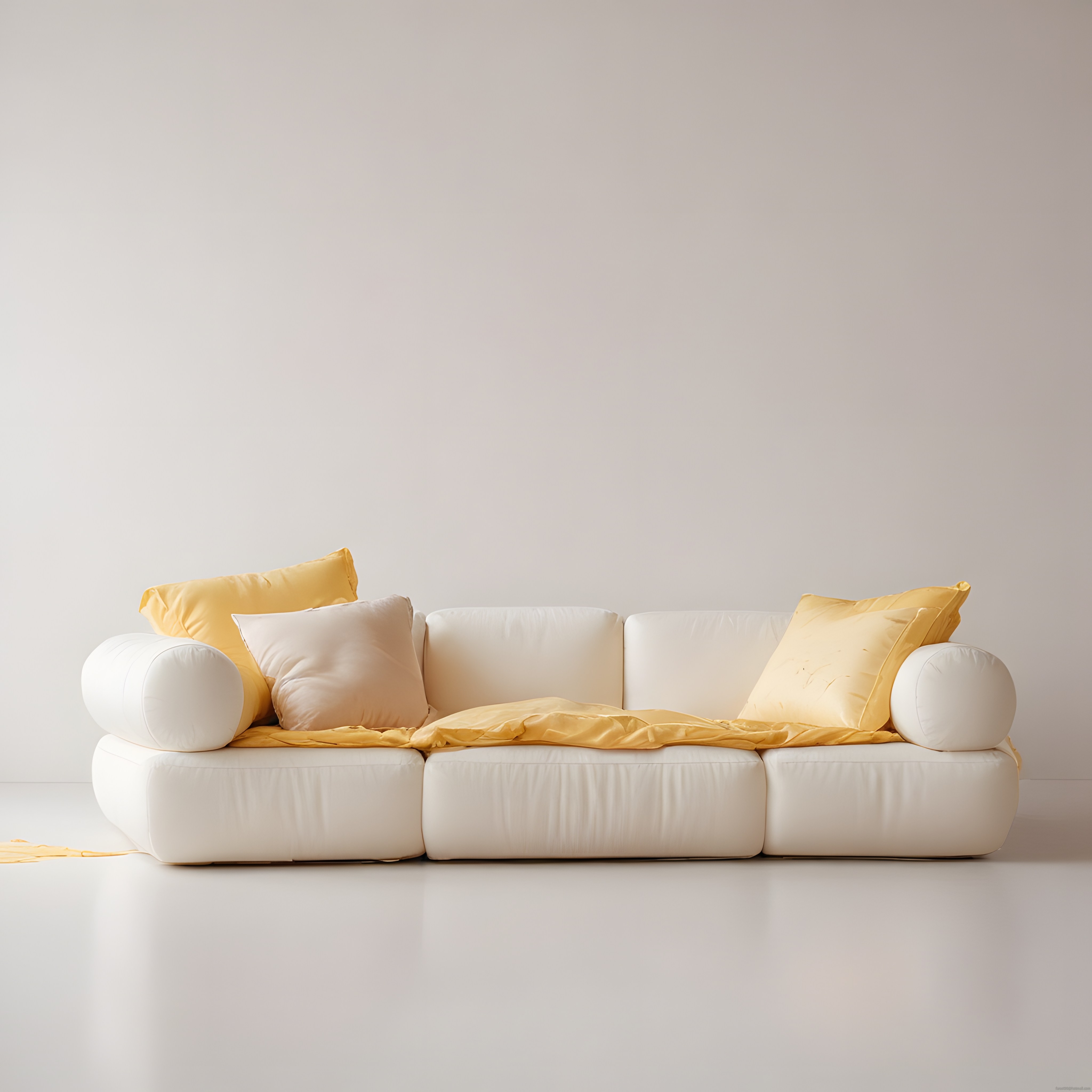 Modern ve Minimalist Salon Dekorasyonu: Beyaz Koltuk ve Sarı Aksesuarlar