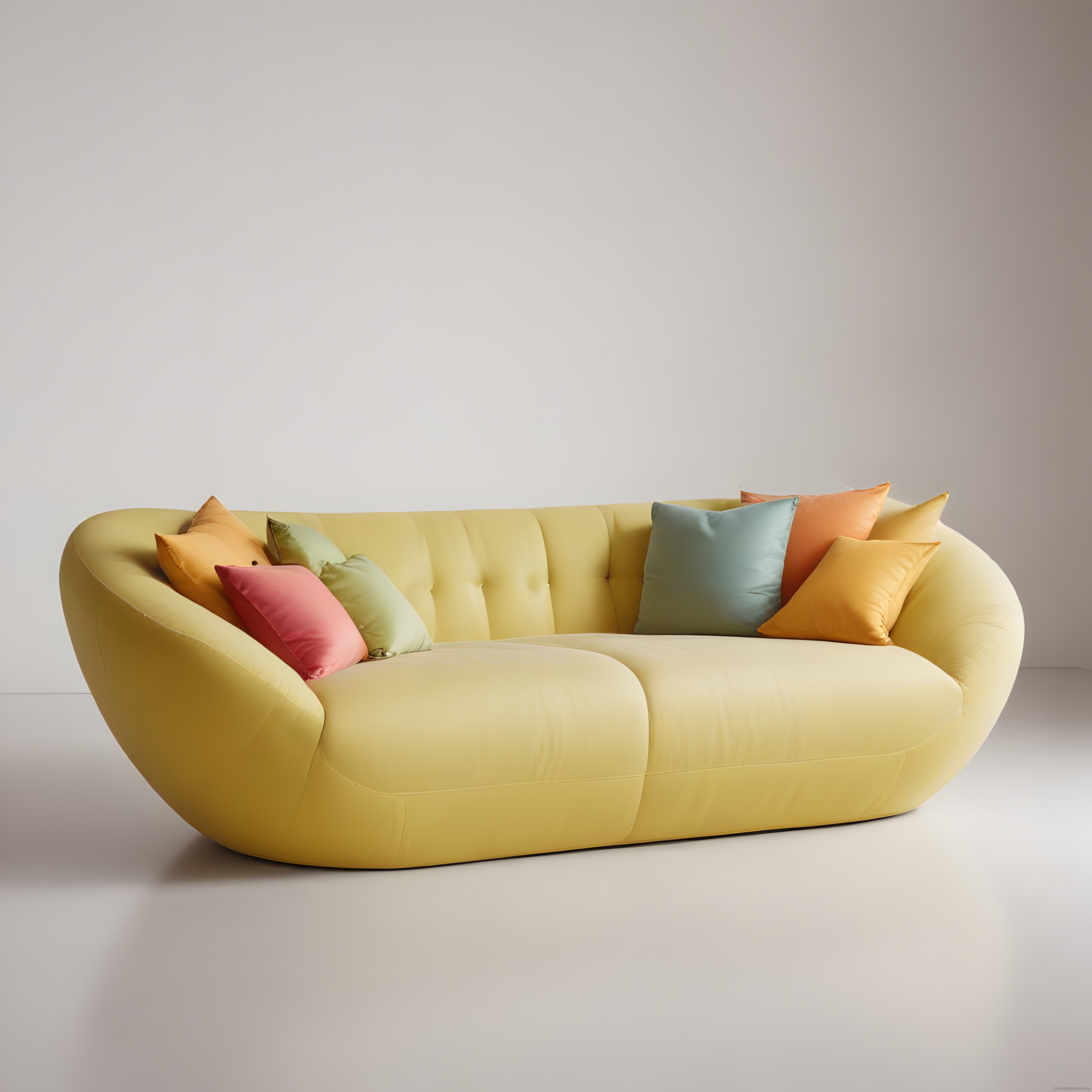 Modern ve rahat sarı kanepe ile renkli yastıkların minimal dekorasyon uyumu