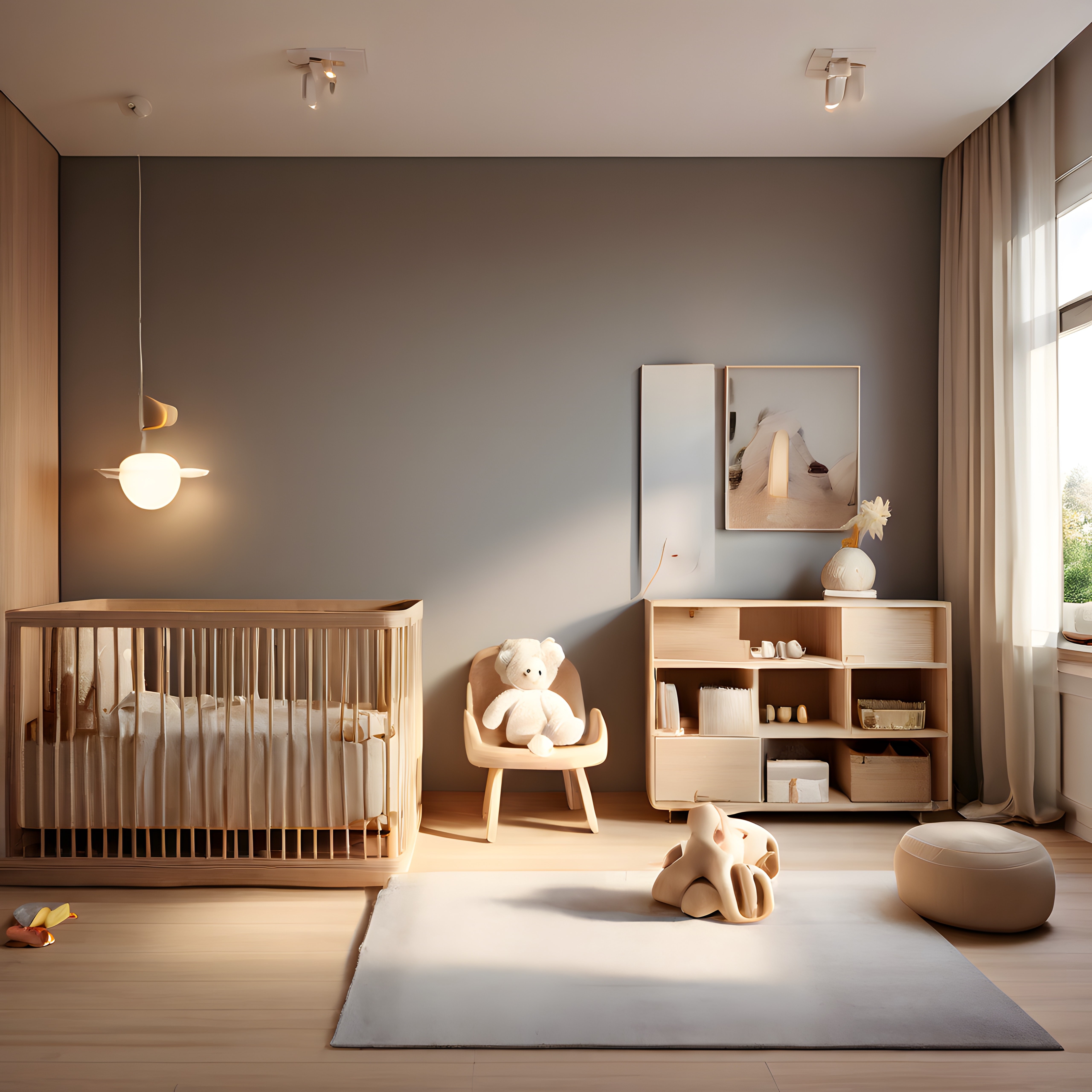 Modern ve Sade Bir Bebek Odası: Doğal Ahşap Detaylarla Huzurlu Ortam