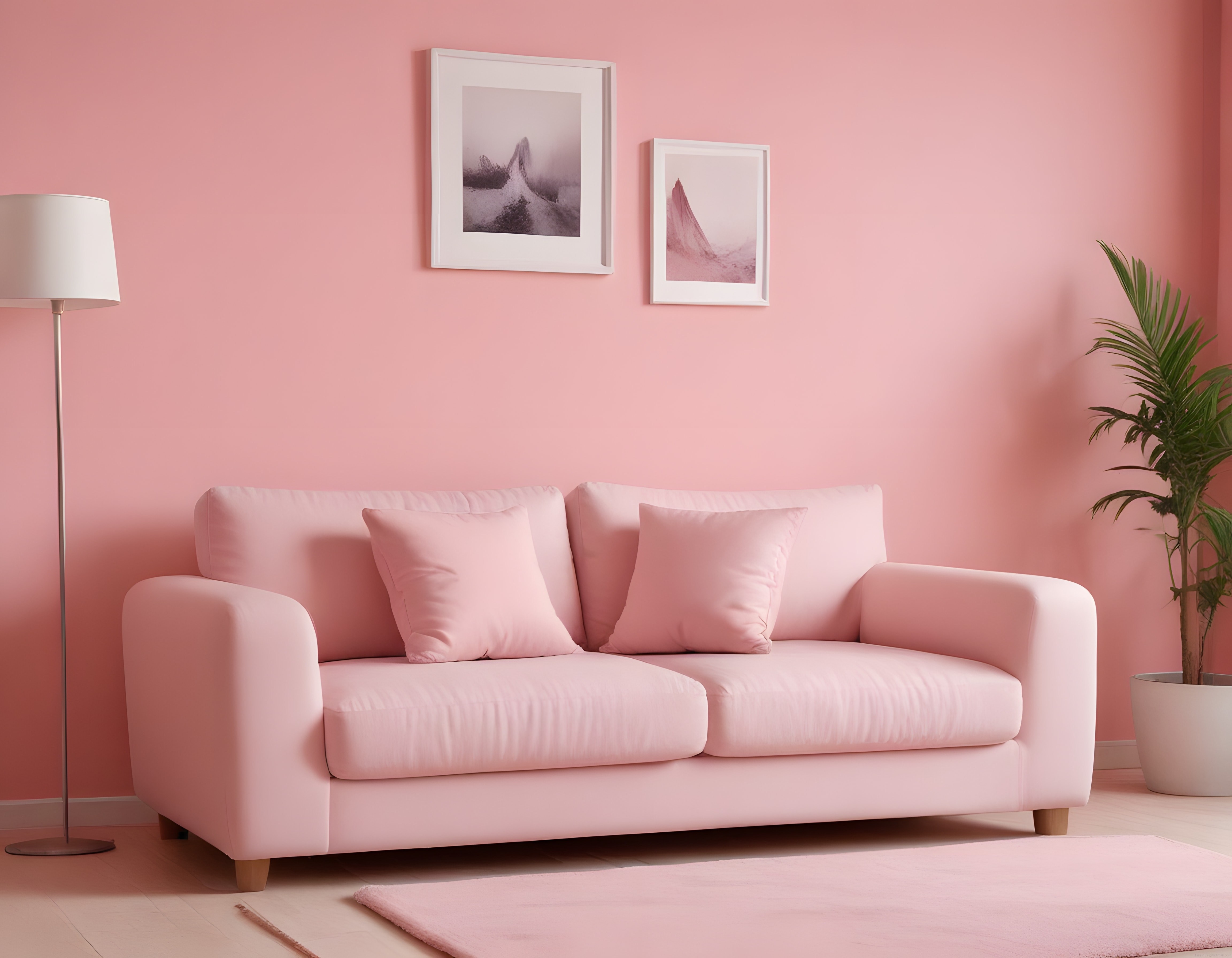 Modern ve sade pembe oturma odası dekorasyonu için şık tasarım önerisi