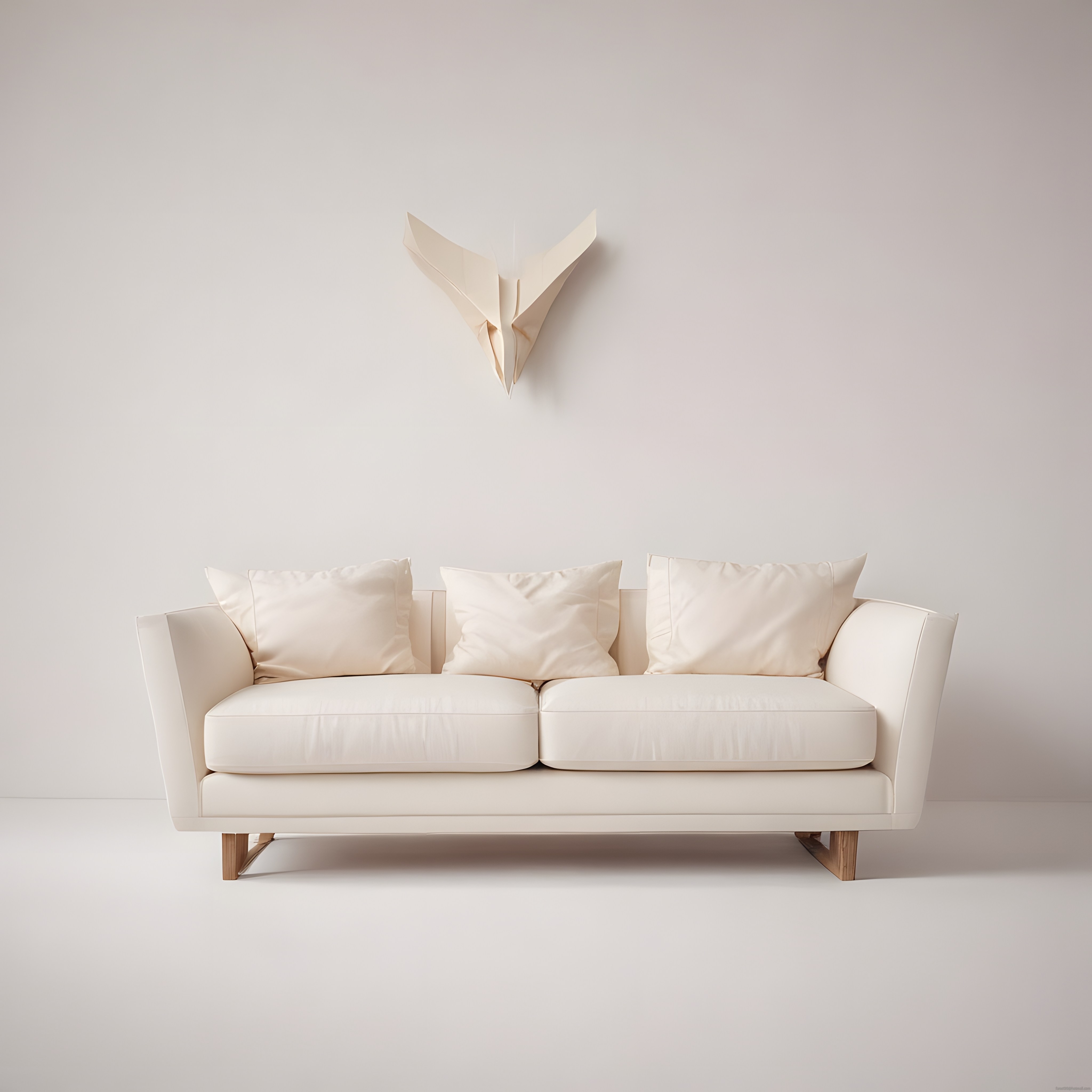 Modern ve Sade Salon Dekorasyonunda Krem Rengi Minimalist Koltuk ve Duvar Süsü