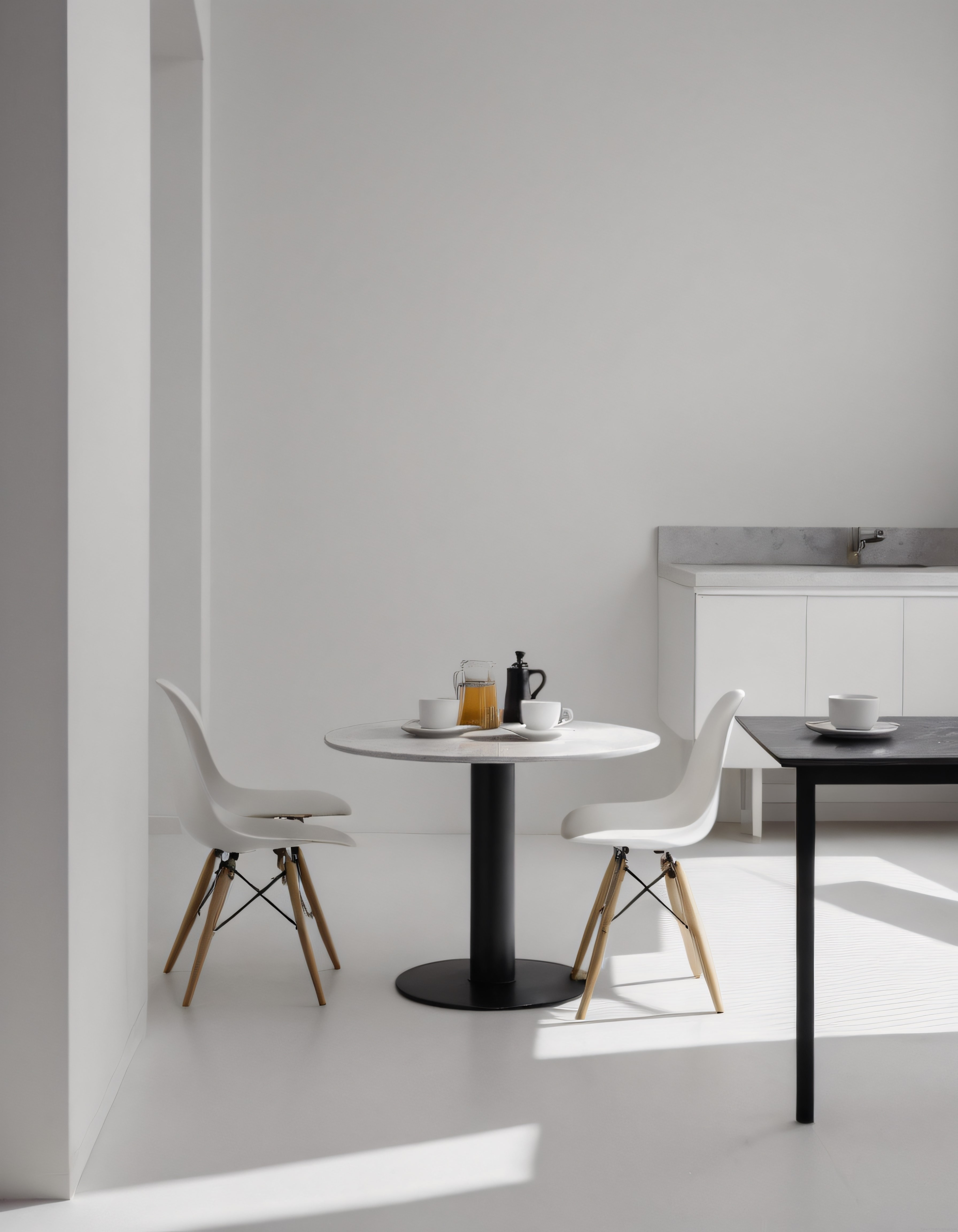 Modern ve Tasarımsal Bir İç Mekanda Minimalist Kahve Köşesi ve Sandalyeler