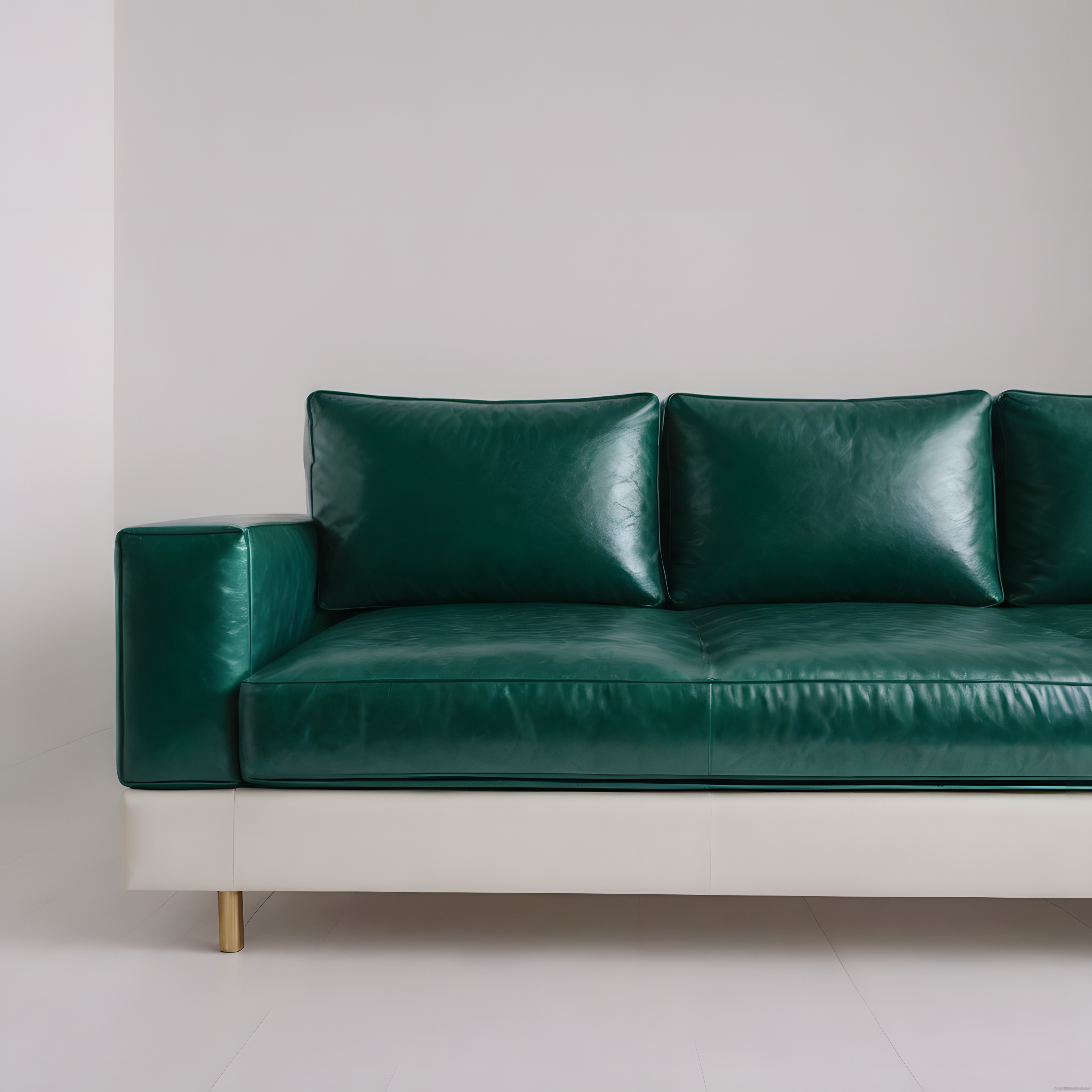 Modern Yeşil Deri Kanepe ve Minimalist Beyaz İç Mekan Dekorasyonu