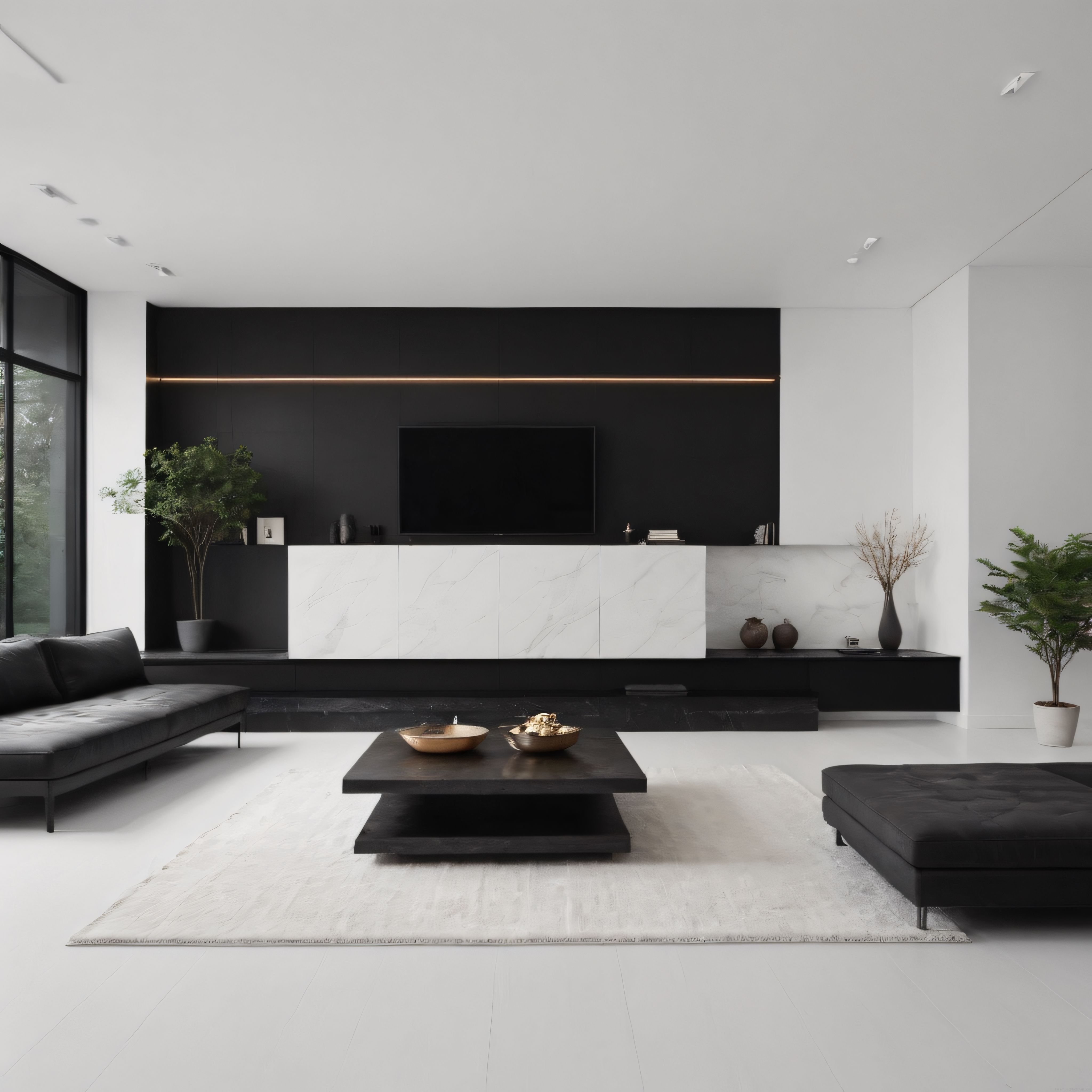 Monokrom Modern Minimalist Siyah Beyaz Salon Tasarımı ve Dekorasyonu