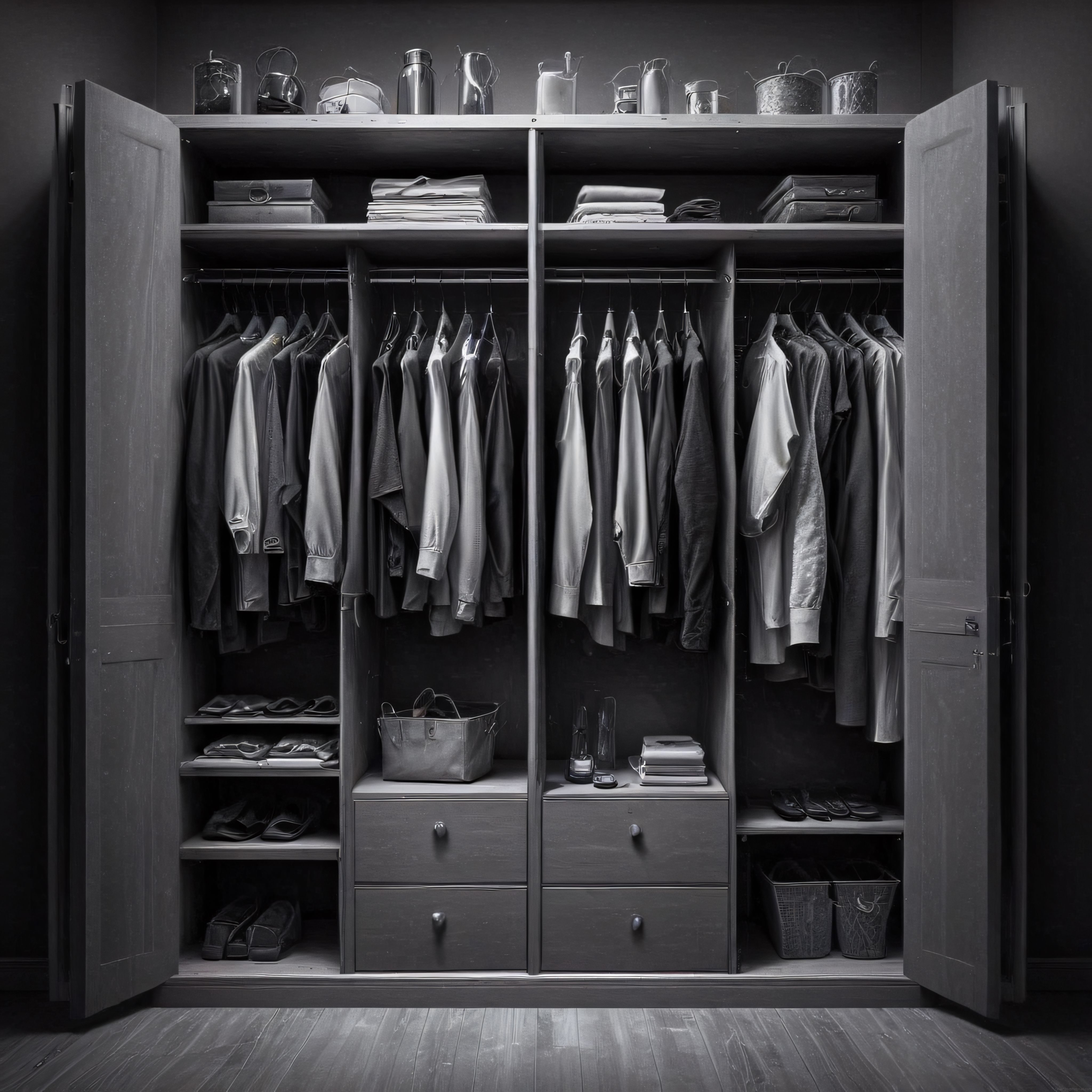 Monokrom Stil: Düzenli Gardırop İçi ve Minimalist Giyim Alanı Tasarımı