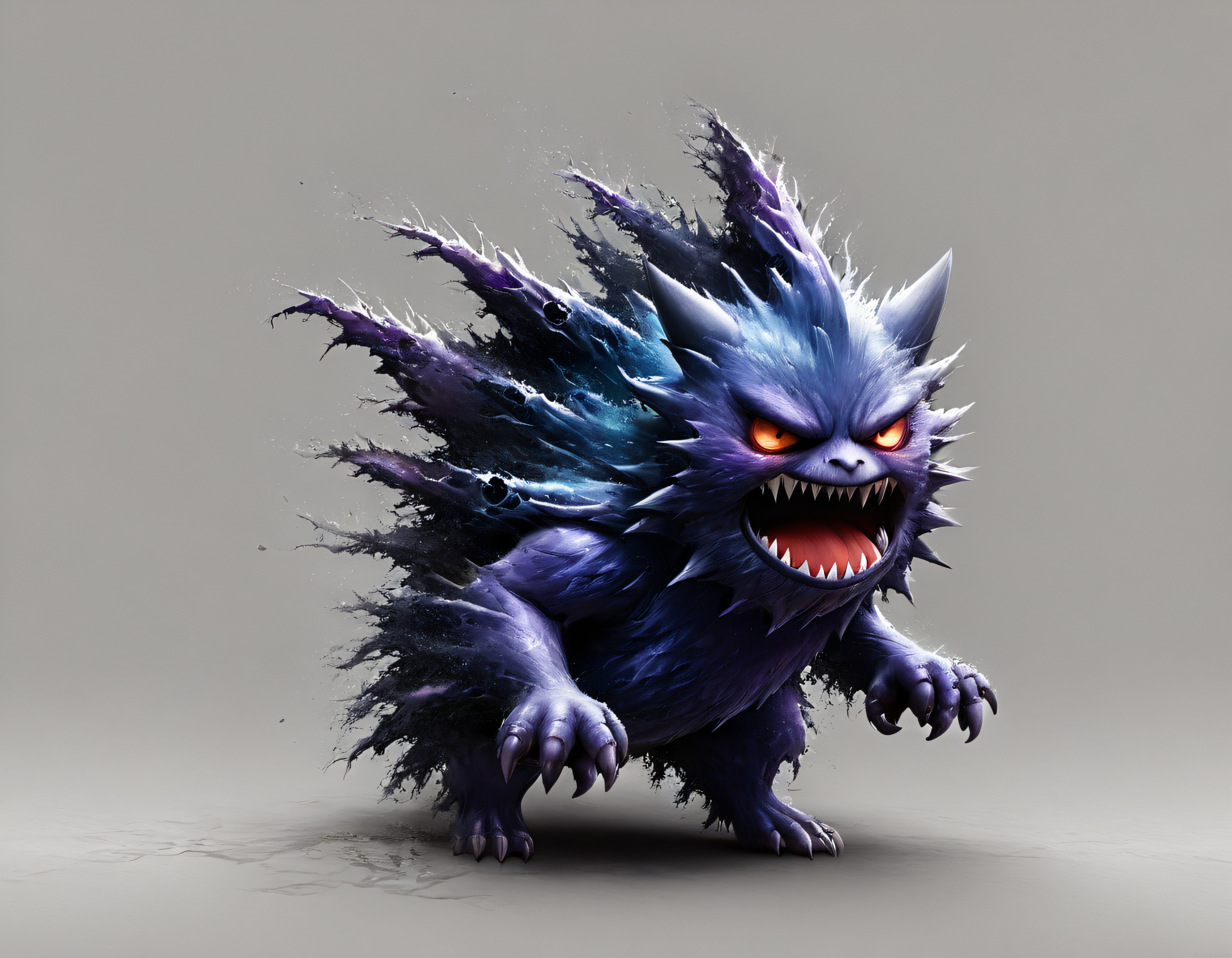 Mor Alevler İçinde Gengar: Karanlık ve Gerçekçi Pokemon Dijital Sanatı
