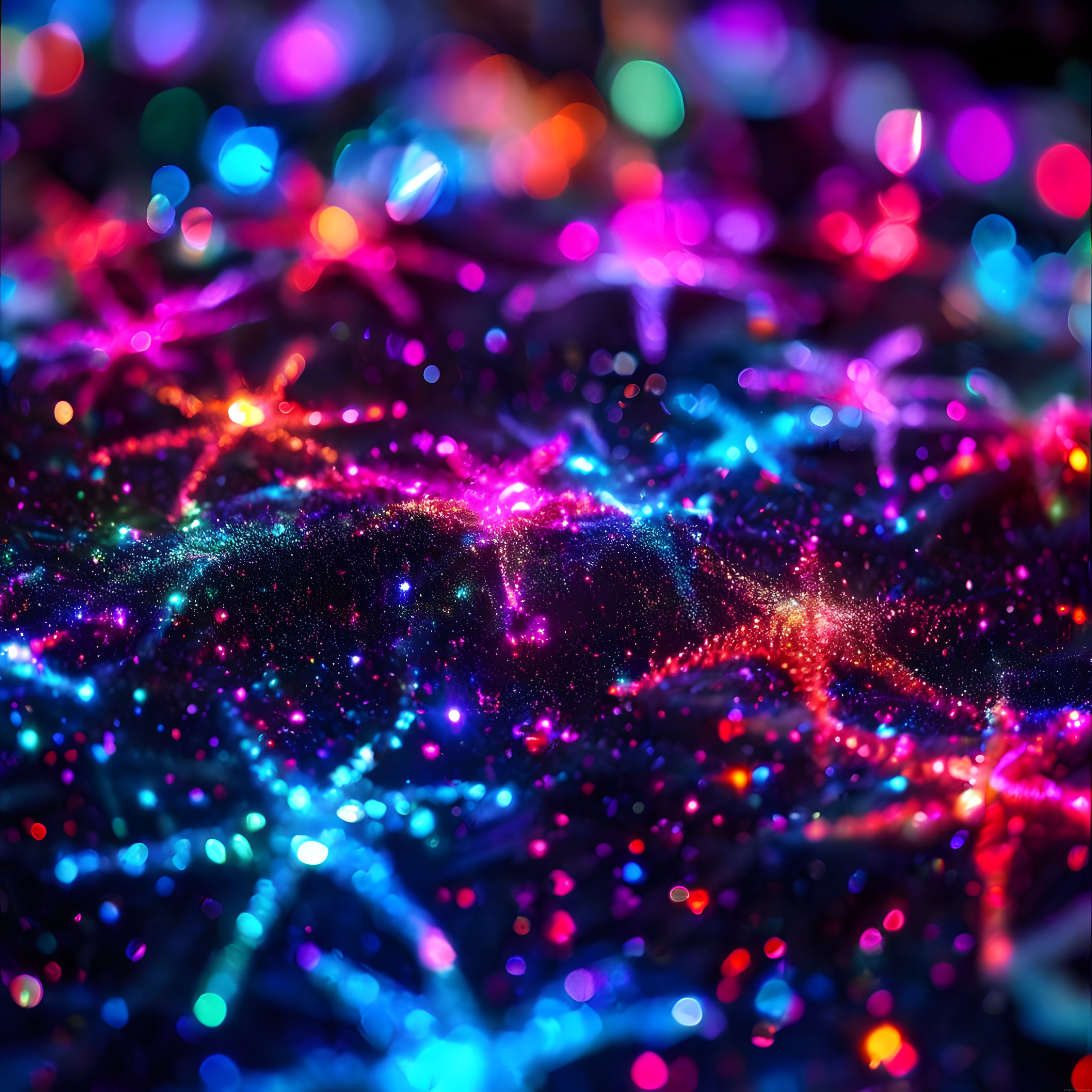 mor mavi ve pembe tonlarında neon bokeh ışıklı soyut parti arka planı