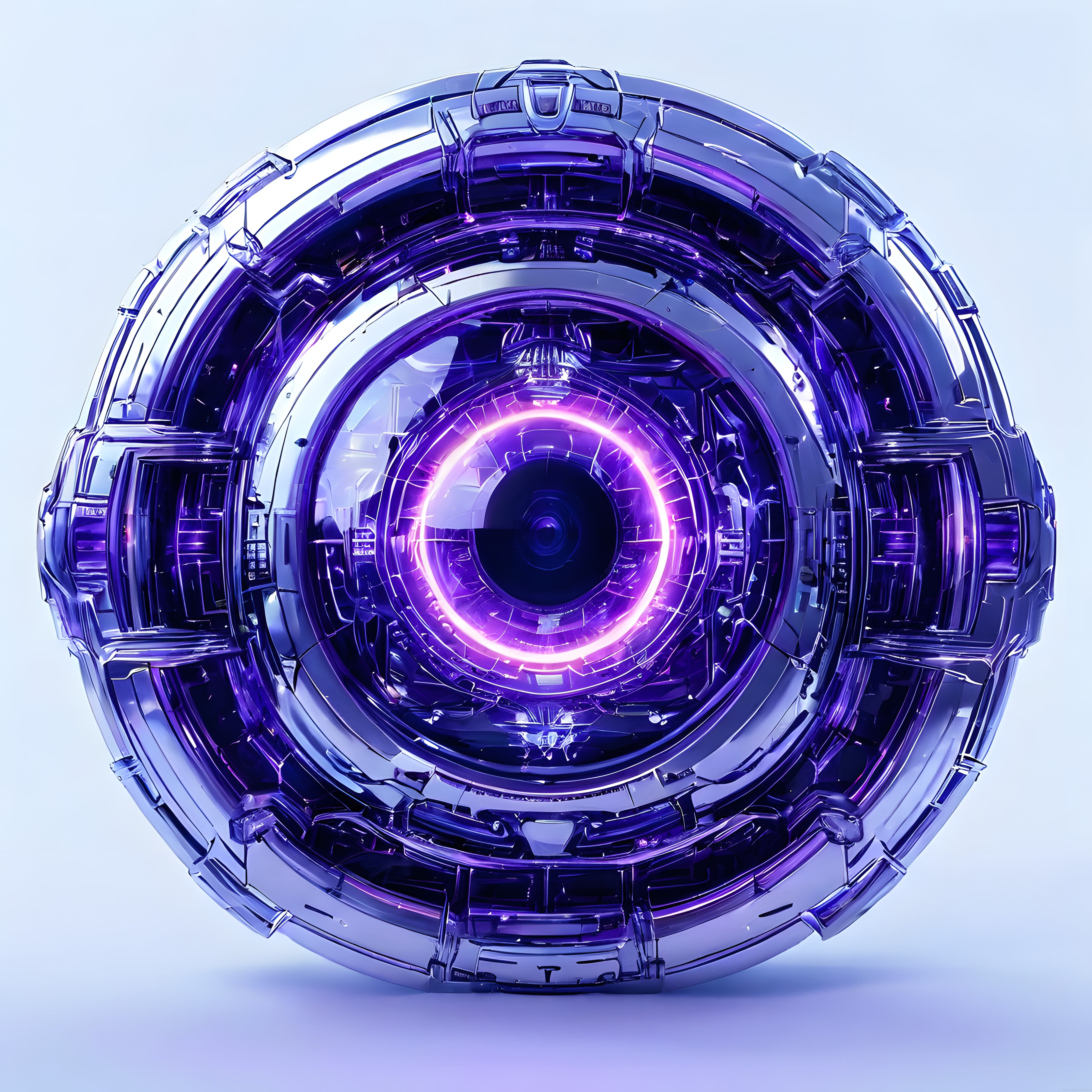 Mor Neon Işıklı Metalik Robot Gözü ve Futuristik Teknoloji Tasarımı
