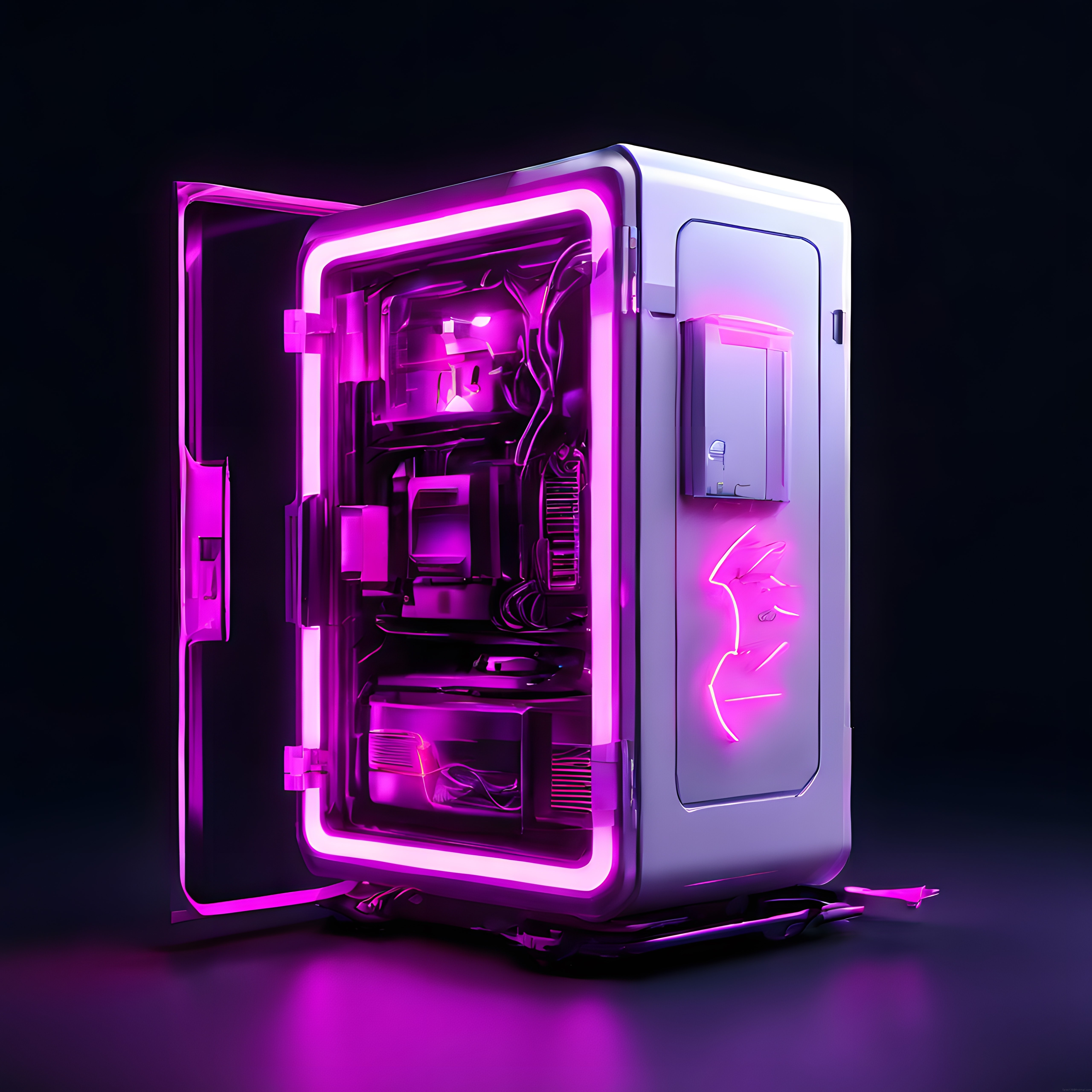 Mor Neonlu Retro Buzdolabı Tasarımı ve Fütüristik Teknoloji Detayları
