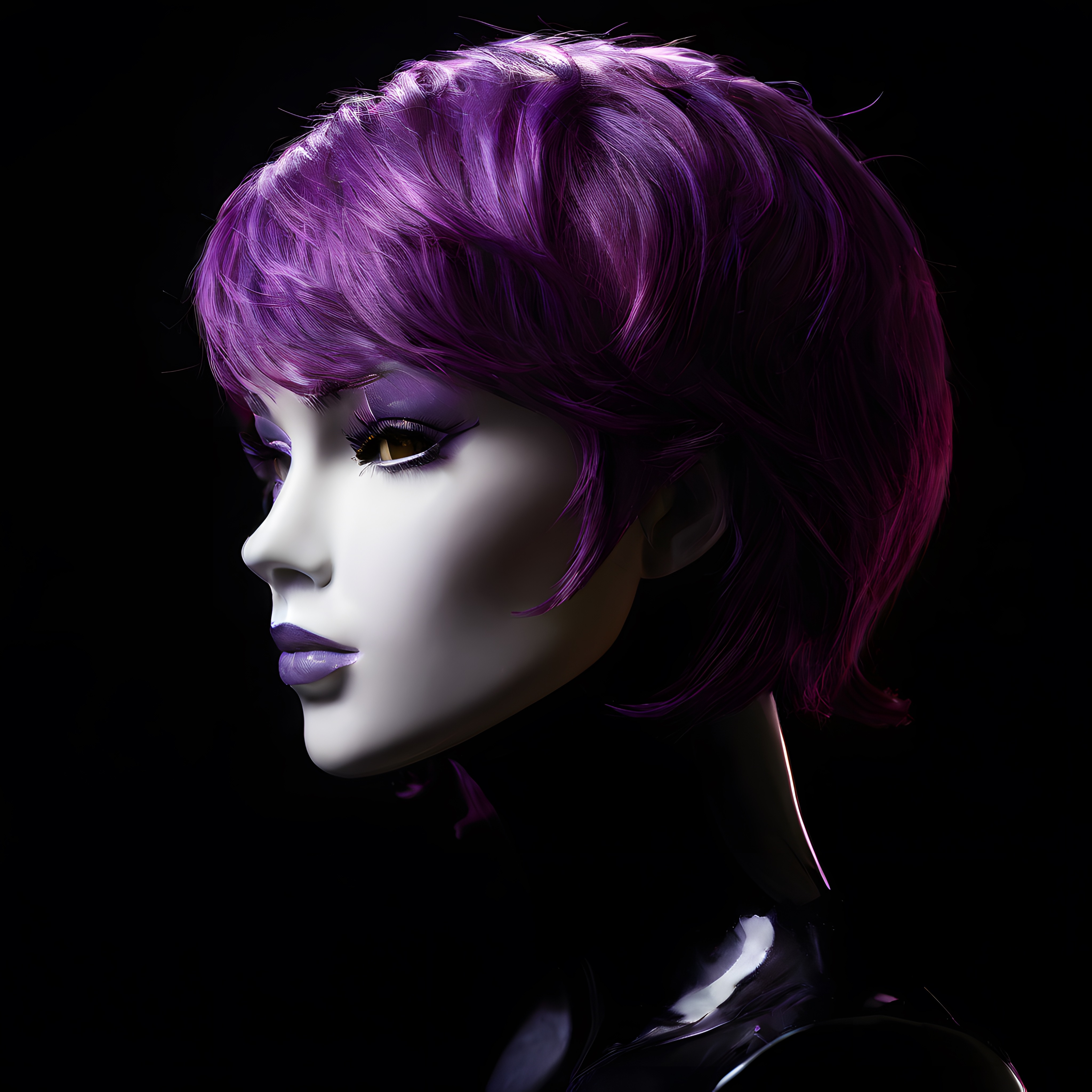 Mor Saçlı Dijital Karakter Profili: Fantastik 3D Render Portre Estetiği