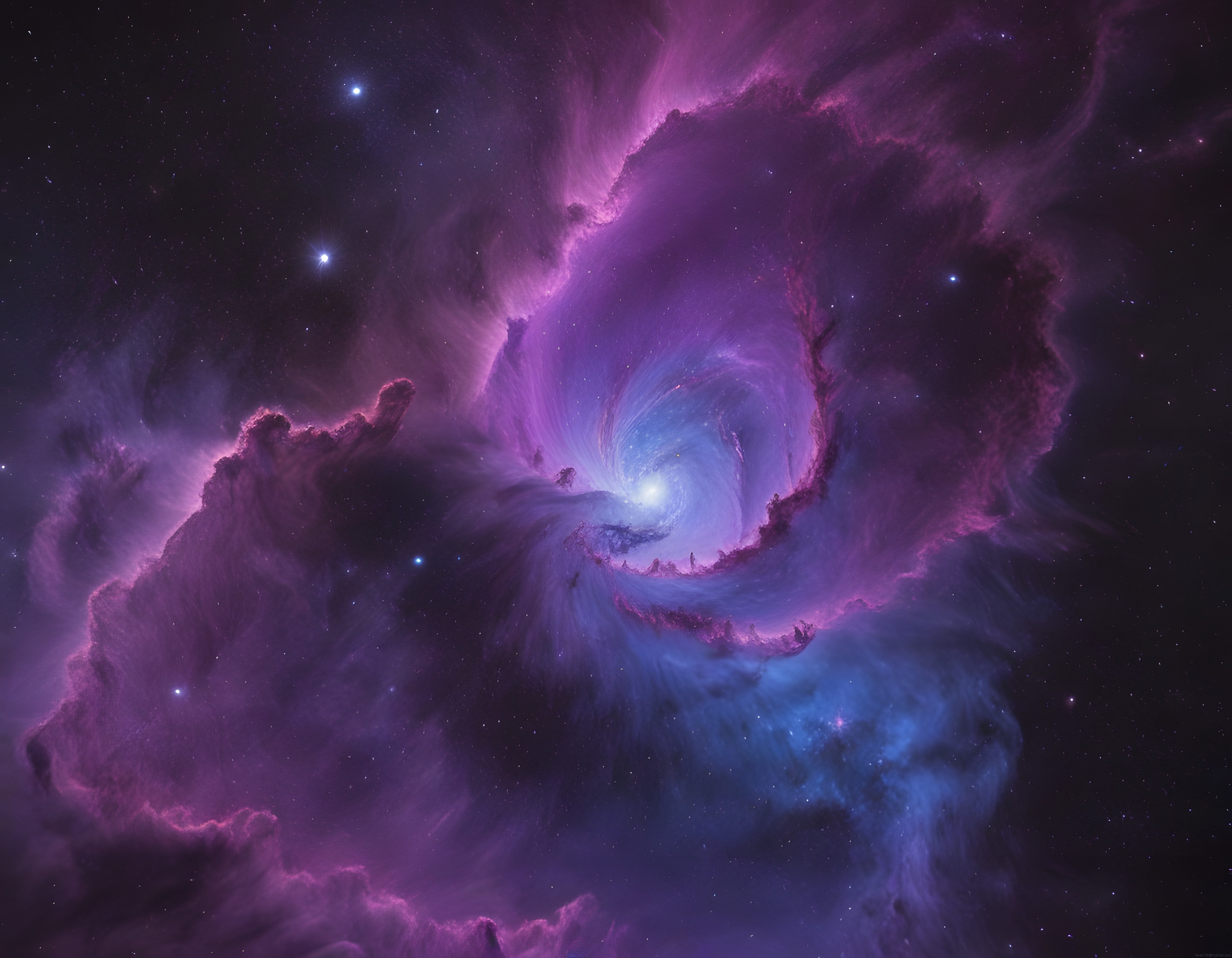 Mor ve Mavi Tonlarda Büyüleyici Bir Nebula: Evrenin Gizemli Dansı