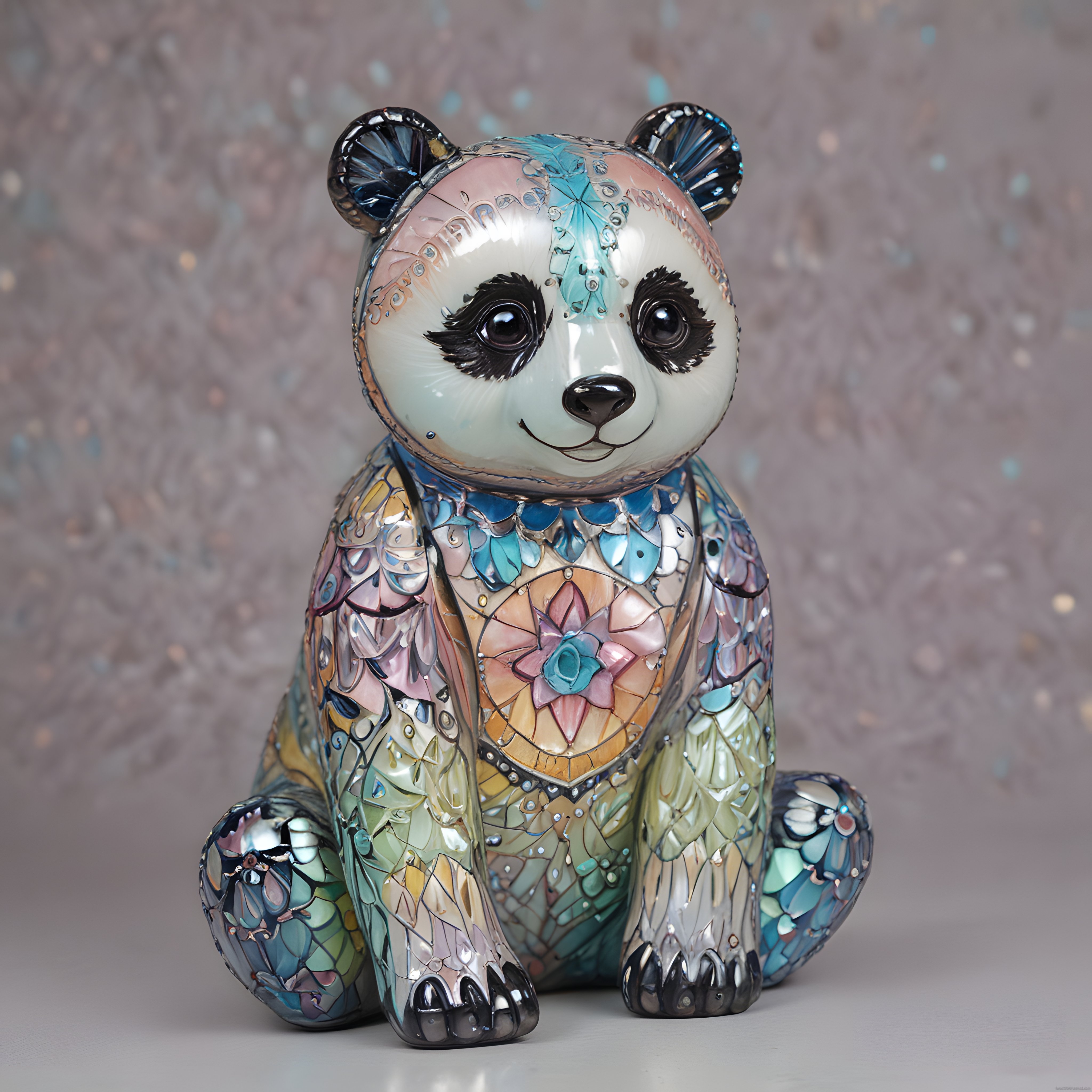 Mozaik Desenli El Yapımı Renkli Seramik Panda Heykeli ve Dekoratif Sanat Objesi