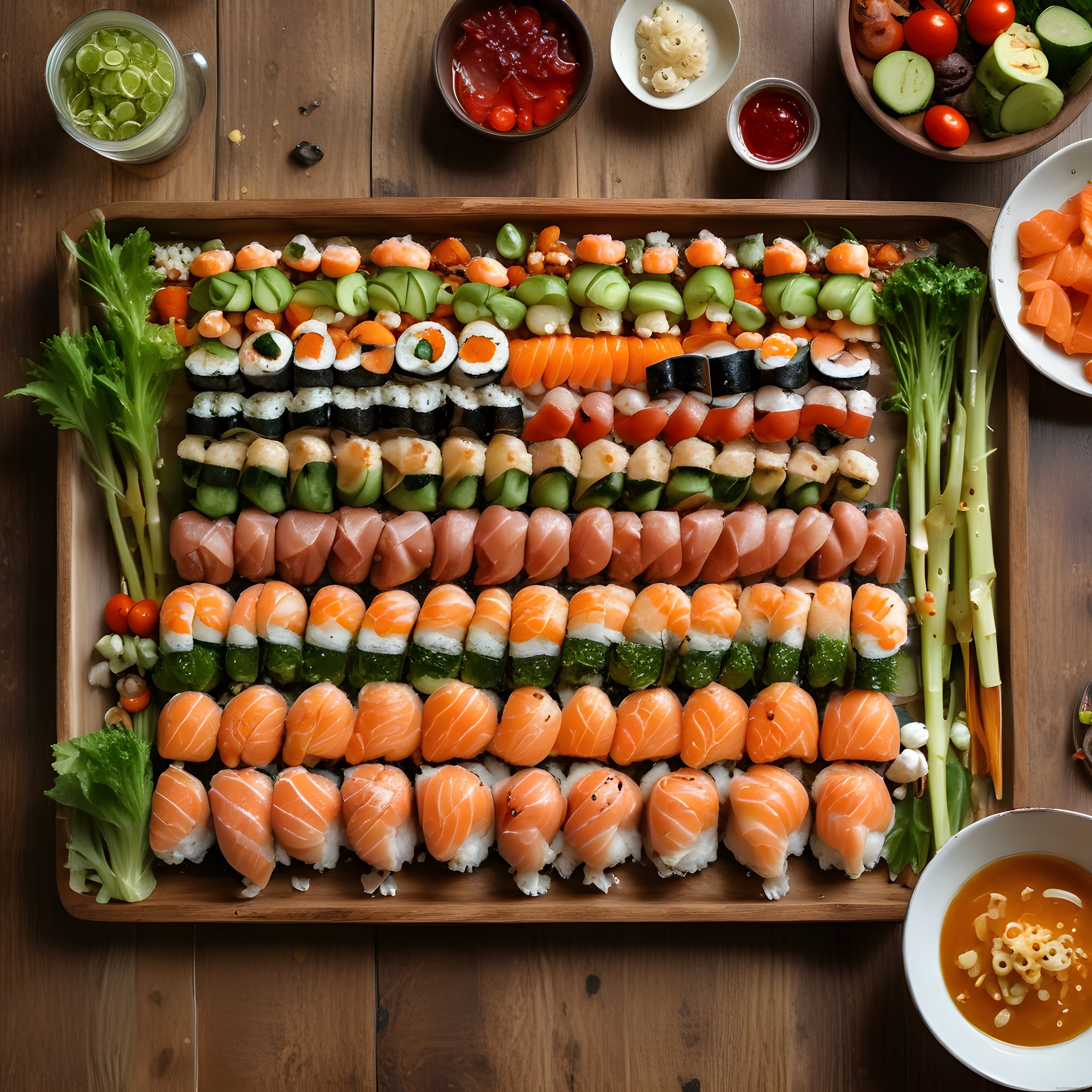 Muhteşem Sushi Çeşitleriyle Dolu Şık Bir Japon Sushi Tabağı Sunumu