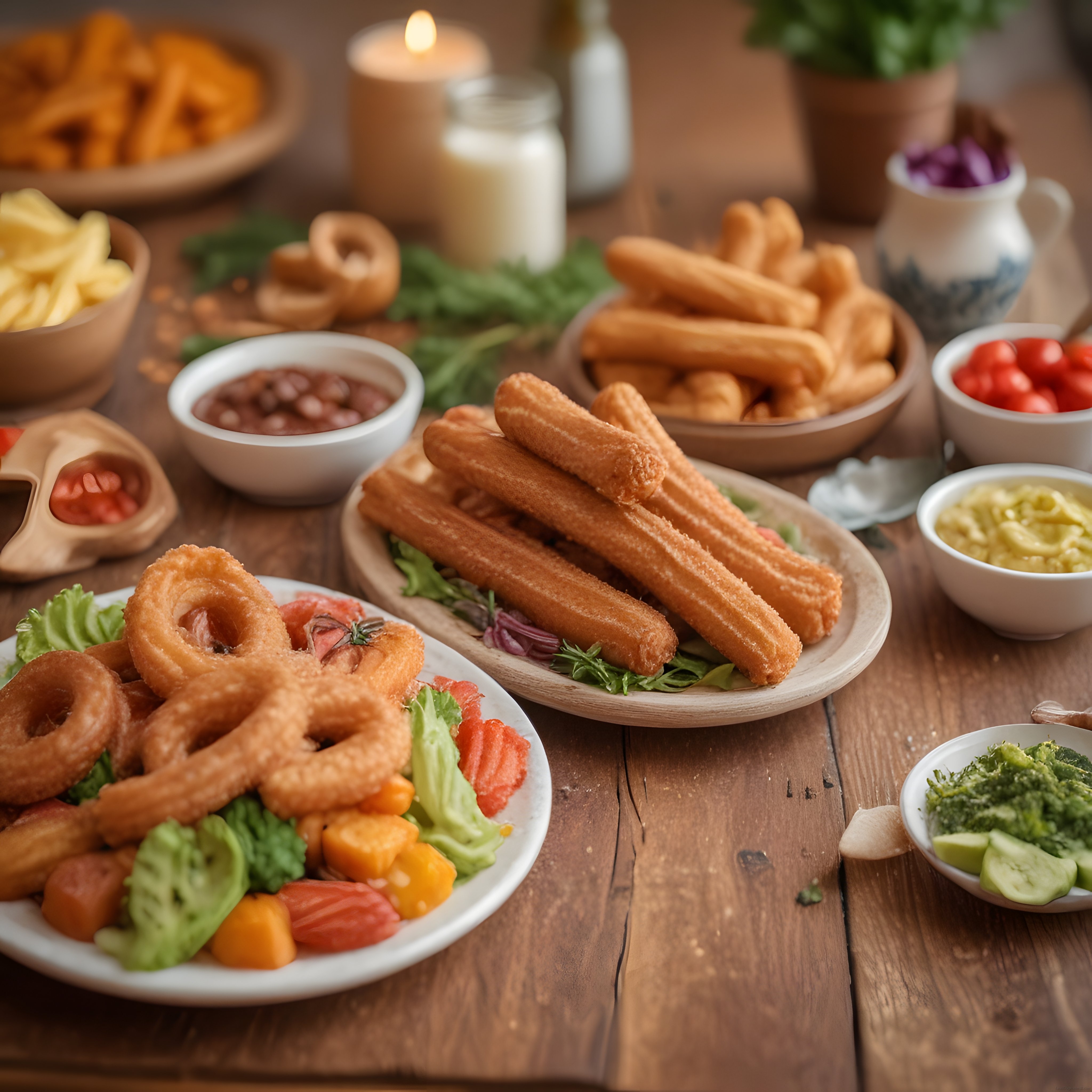 Mum Işığında Churros ve Çıtır Soğan Halkalarıyla Sıcak Atıştırmalık Masası