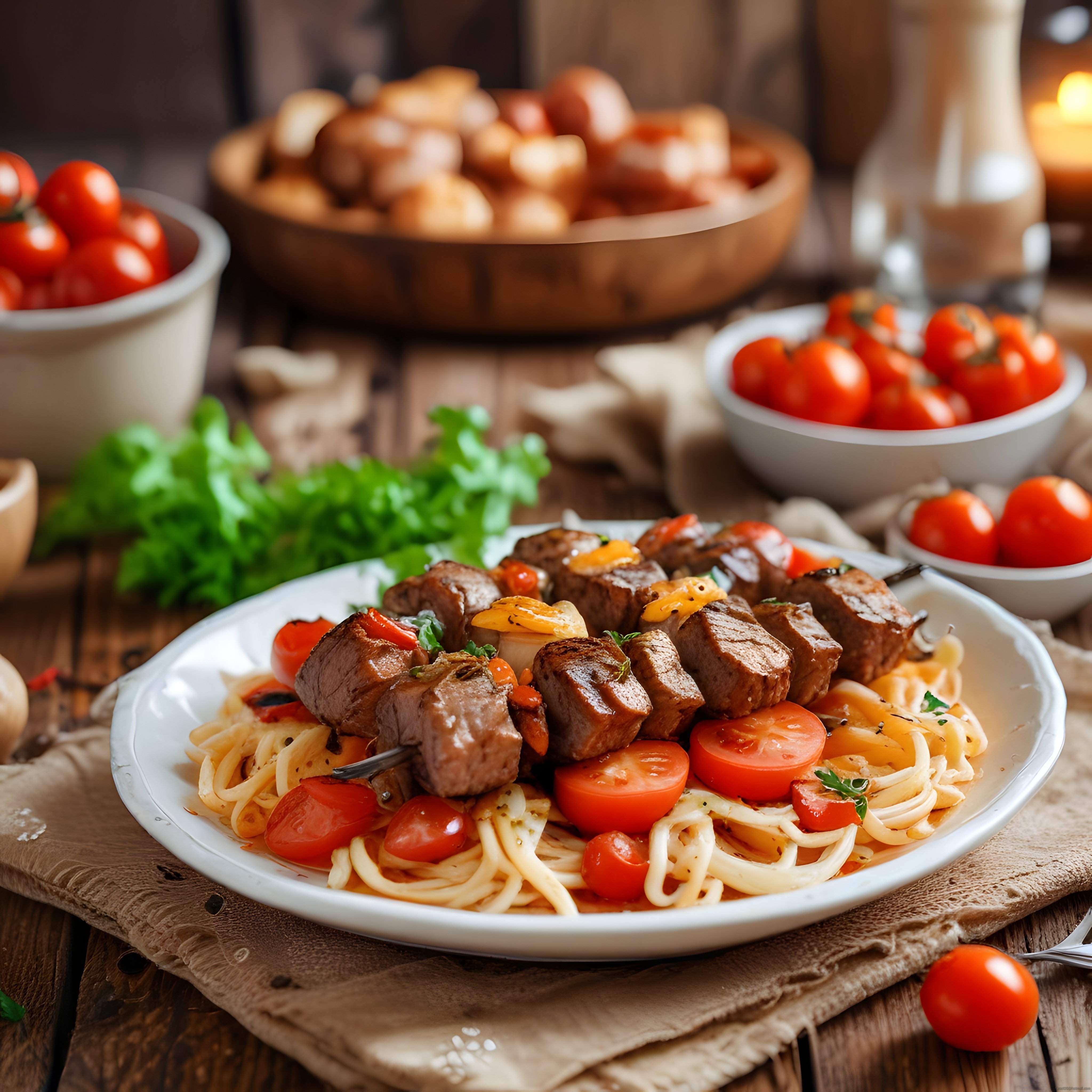 Mum Işığında Domatesli Bonfileli Spagetti ve Sıcacık Akşam Sofrası
