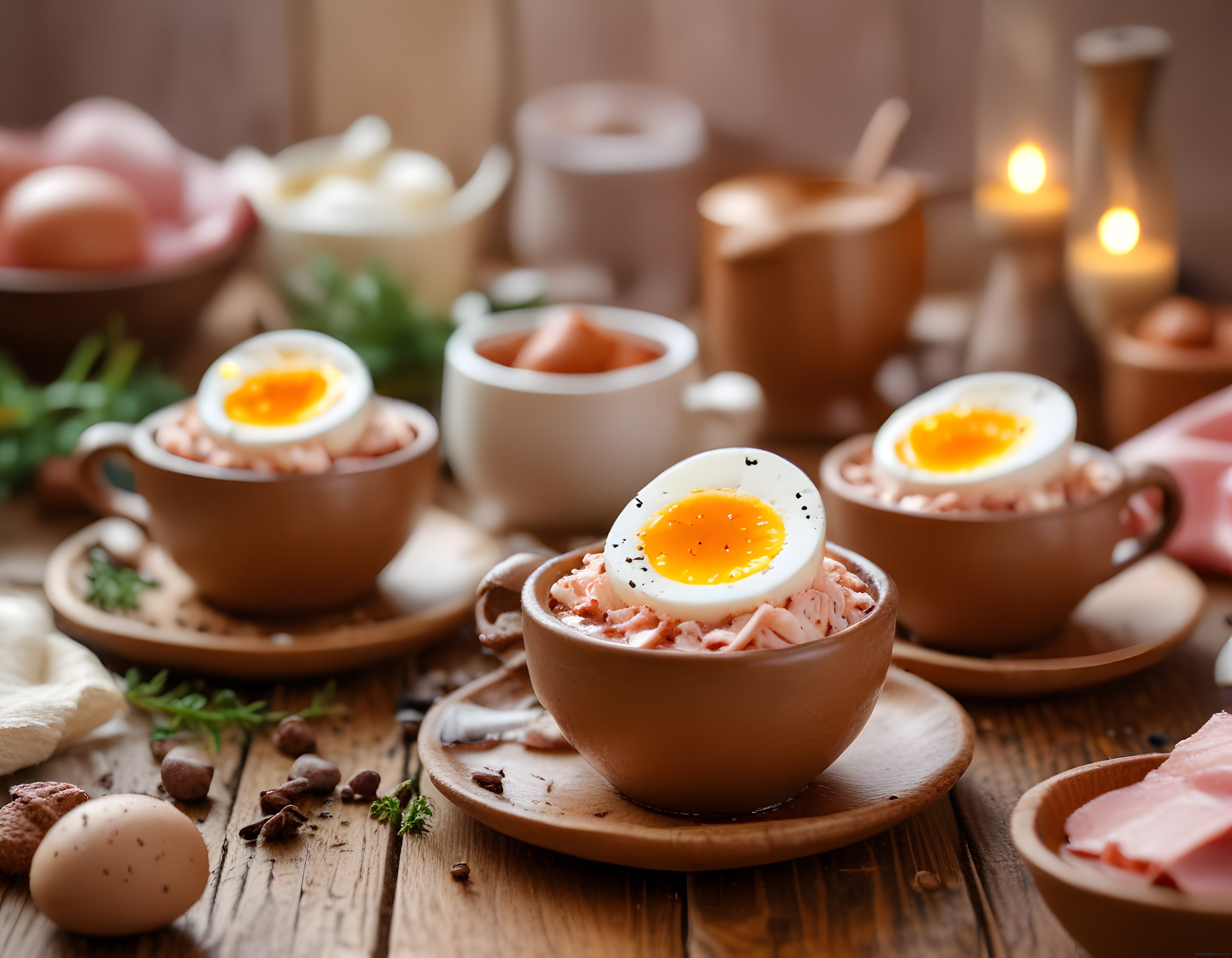 Mum Işığında Hafta Sonu Kahvaltısı: Haşlanmış Yumurta ve Jambon Eşliğinde