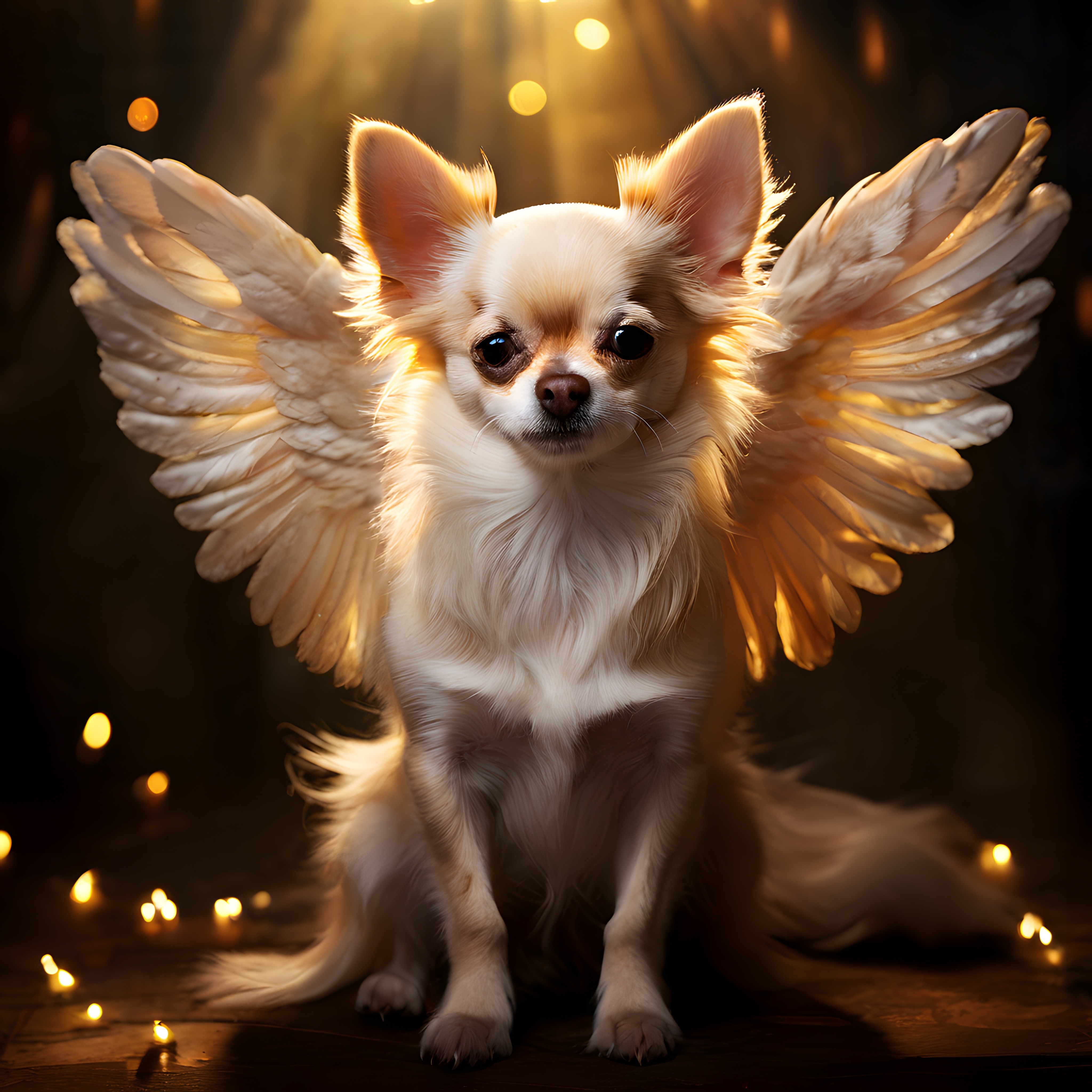 Mum Işığında Melek Kanatlı Chihuahua ile Büyüleyici Fantastik Portre