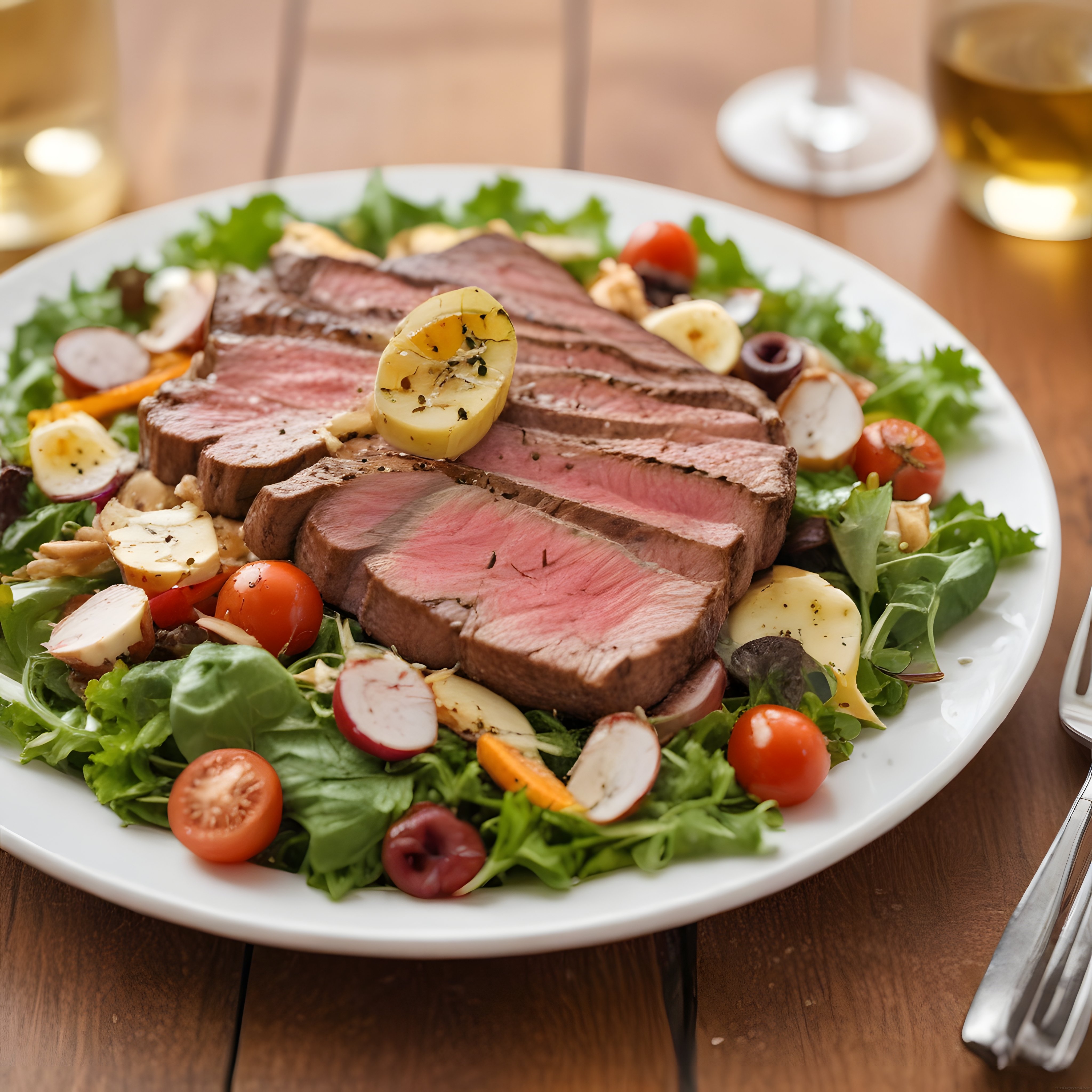 Mum Işığında Orta Pişmiş Biftek ve Renkli Salata ile Şık Sunum