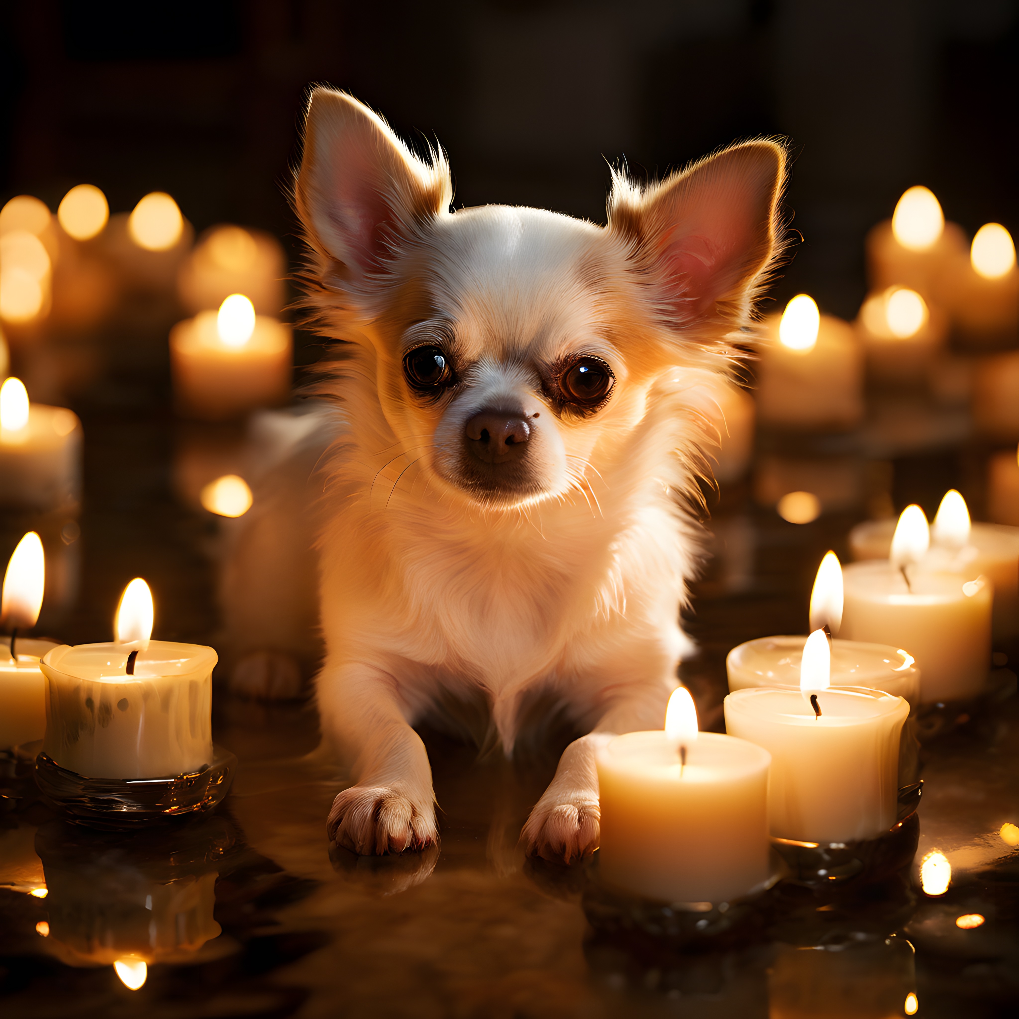 Mumlar Arasında Oturan Sevimli Chihuahua Köpeği Atmosferik Portre