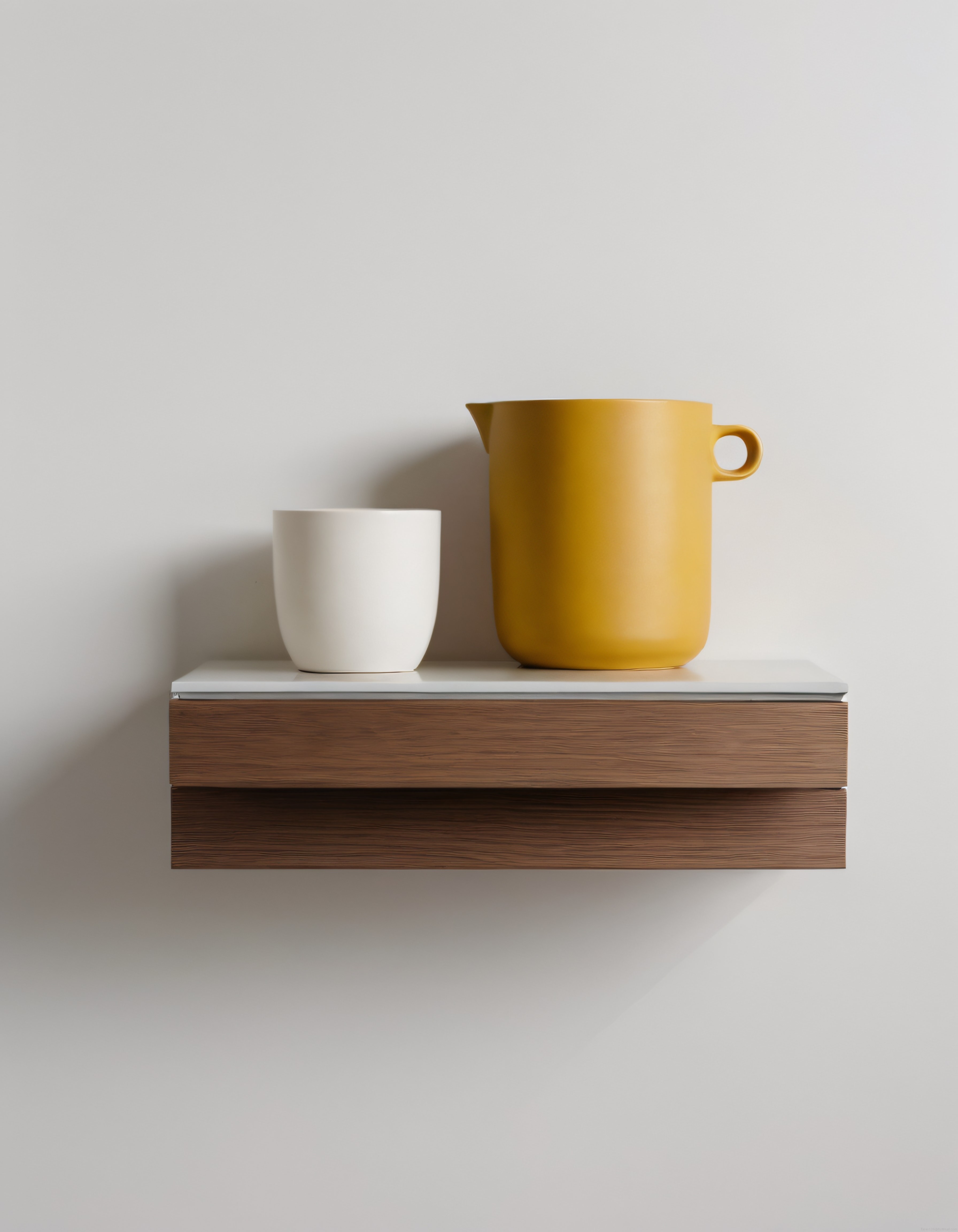 Mutfak ve Ev Dekorasyonu İçin Minimalist Sarı Sürahi ile Beyaz Kupa Sunumu