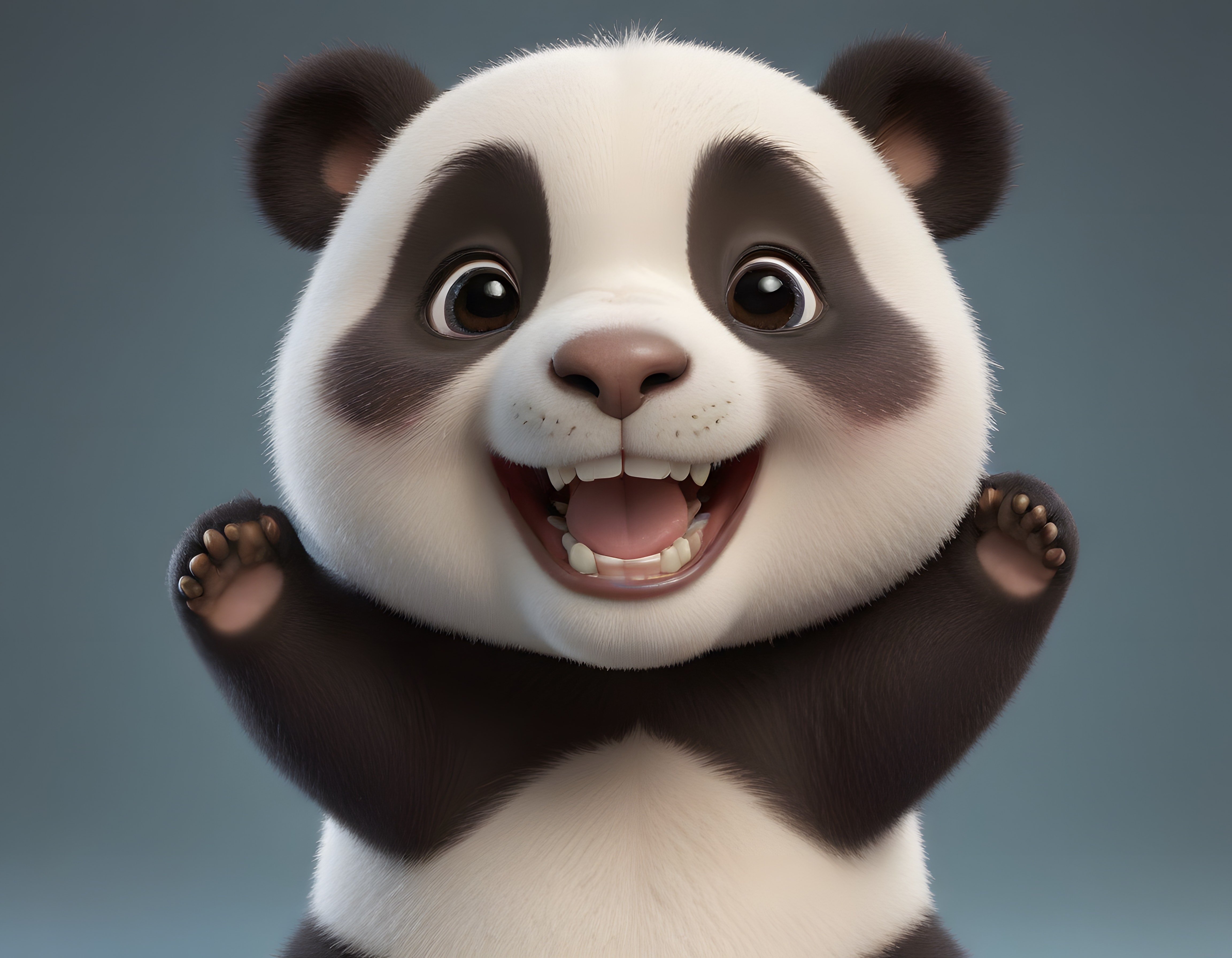 Mutlu 3D Animasyon Panda Yavrusu Gülümseyerek Kollarını Kaldırmış