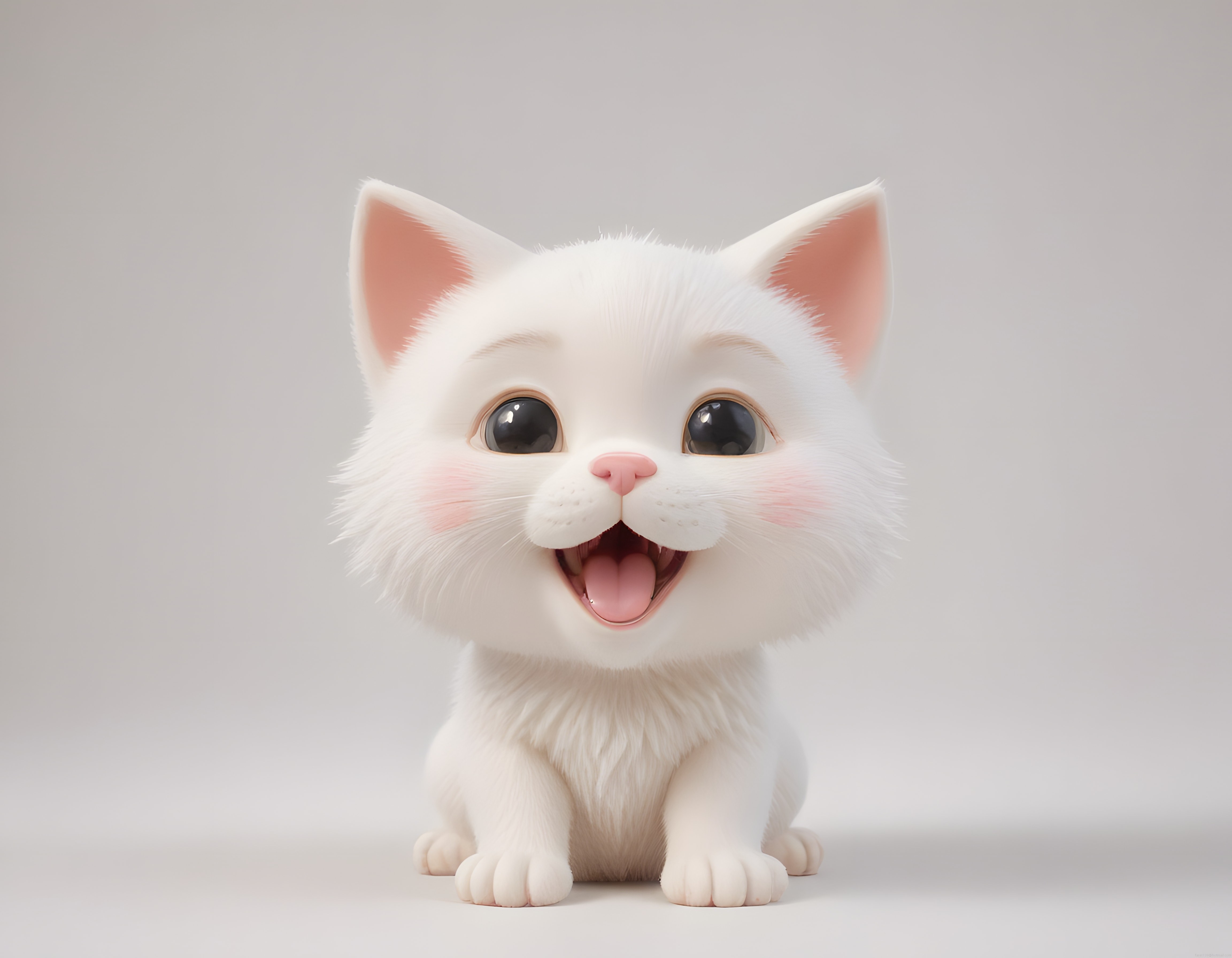 Mutlu Beyaz Kedi Yavrusu: 3D Animasyon Tarzında Sevimli Dijital Karakter Tasarımı