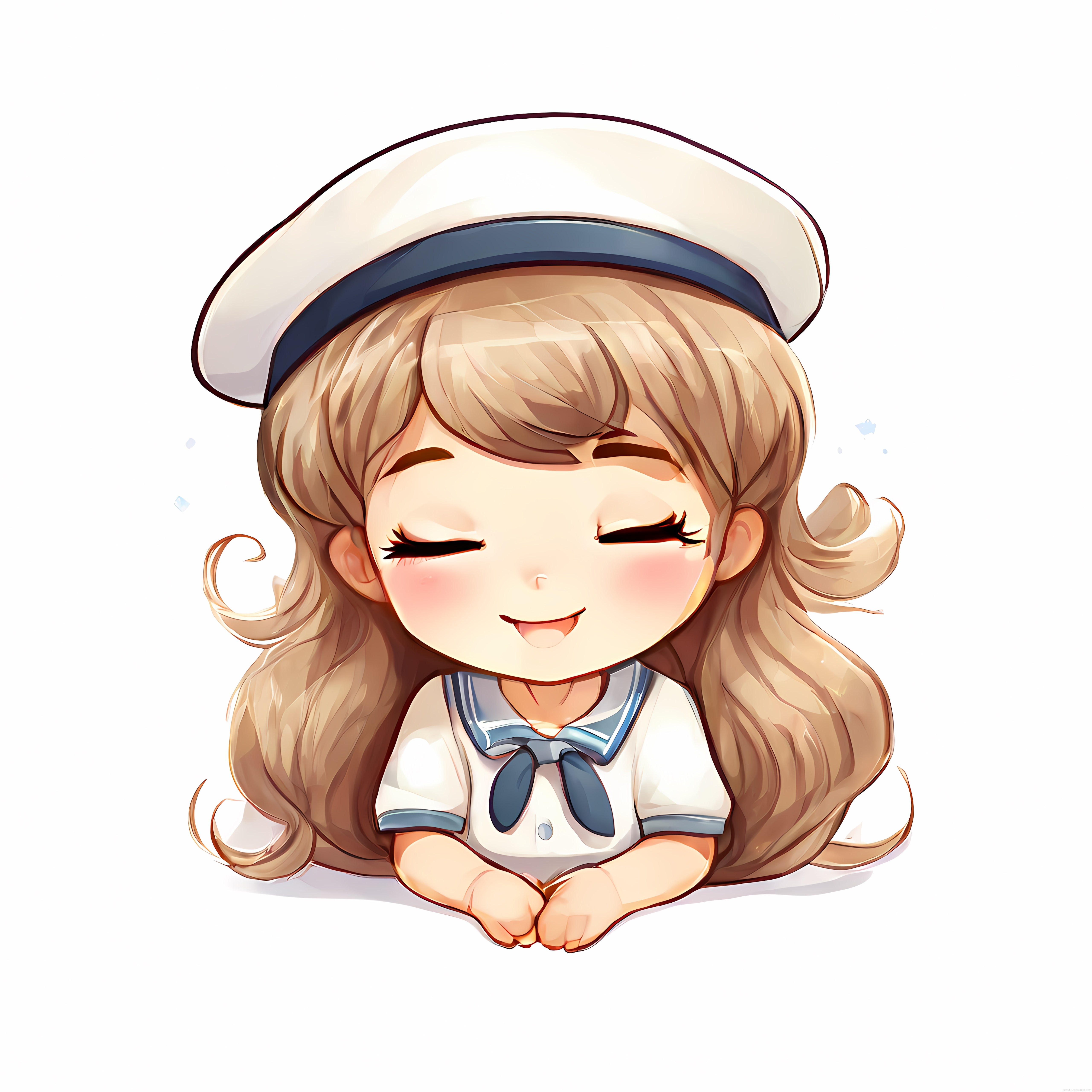Mutlu Denizci Chibi Kız Karakteri Dijital Anime İllüstrasyon ve Sanat Çalışması