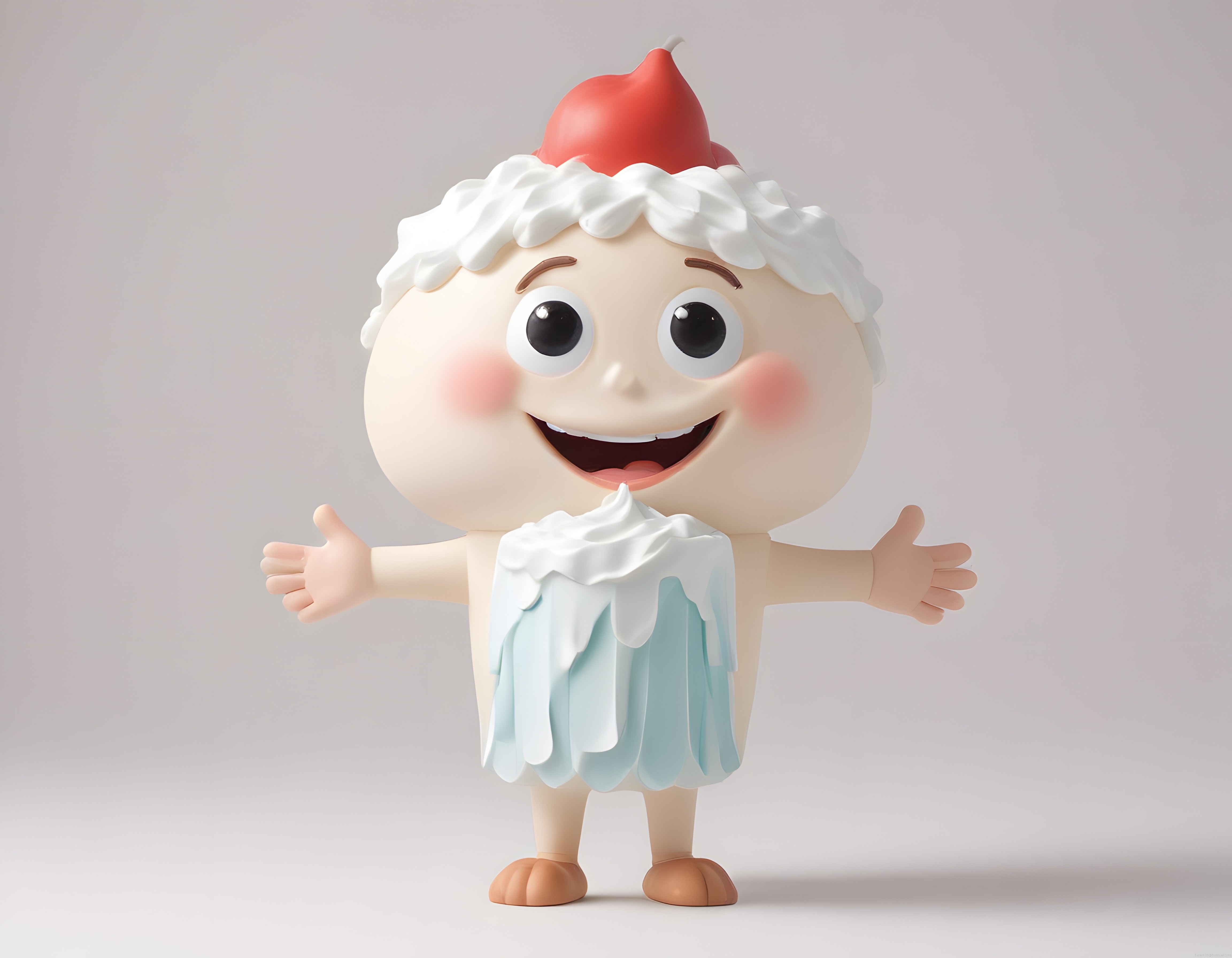 Mutlu Sevimli 3D Karakter: Çilekli Krema Başlı Animasyon Figürü ve Pastel Görünüm