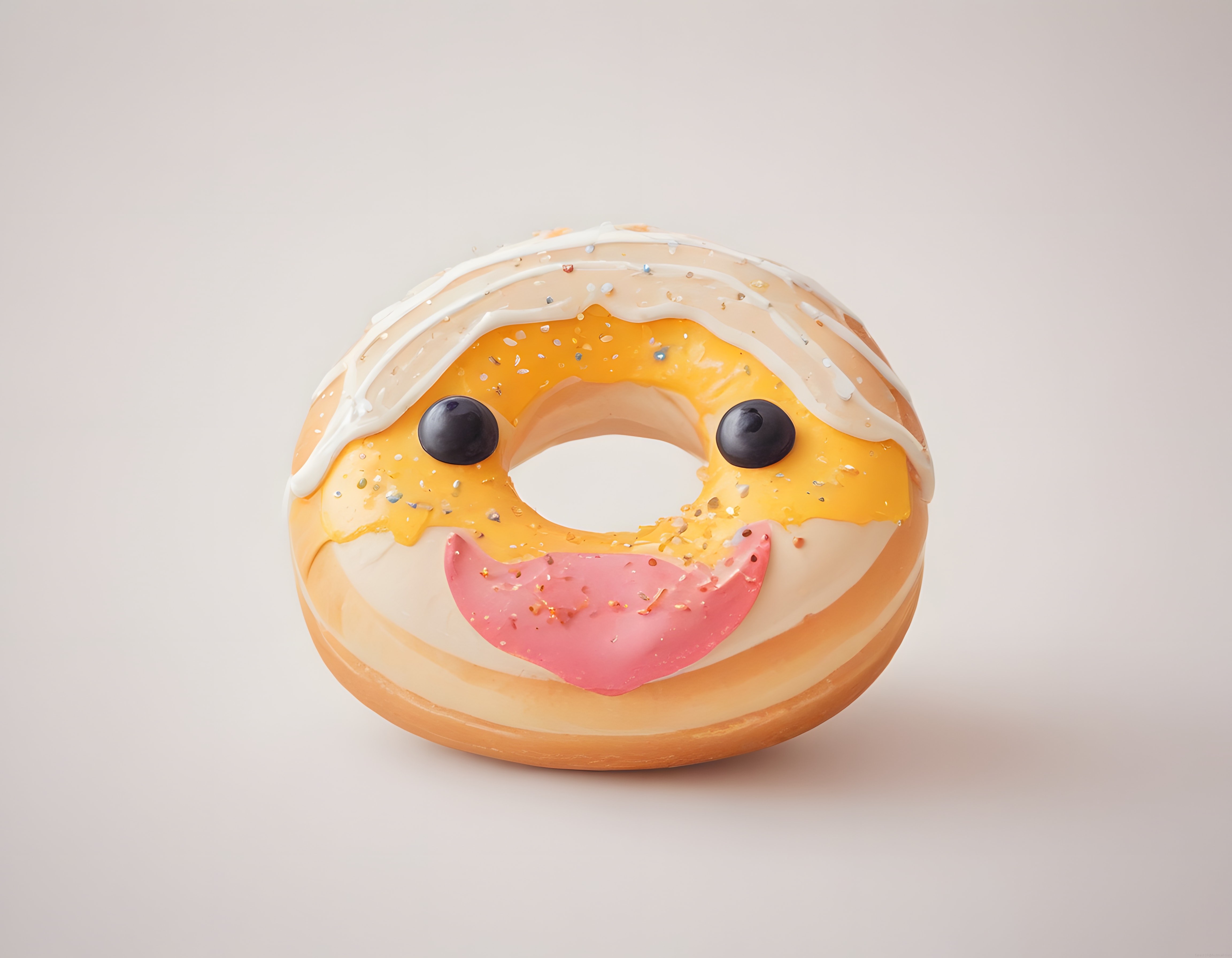 Mutlu Yüz Tasarımlı Renkli Donut: Sarı Beyaz Kaplama Serpintili Tatlı Çörek
