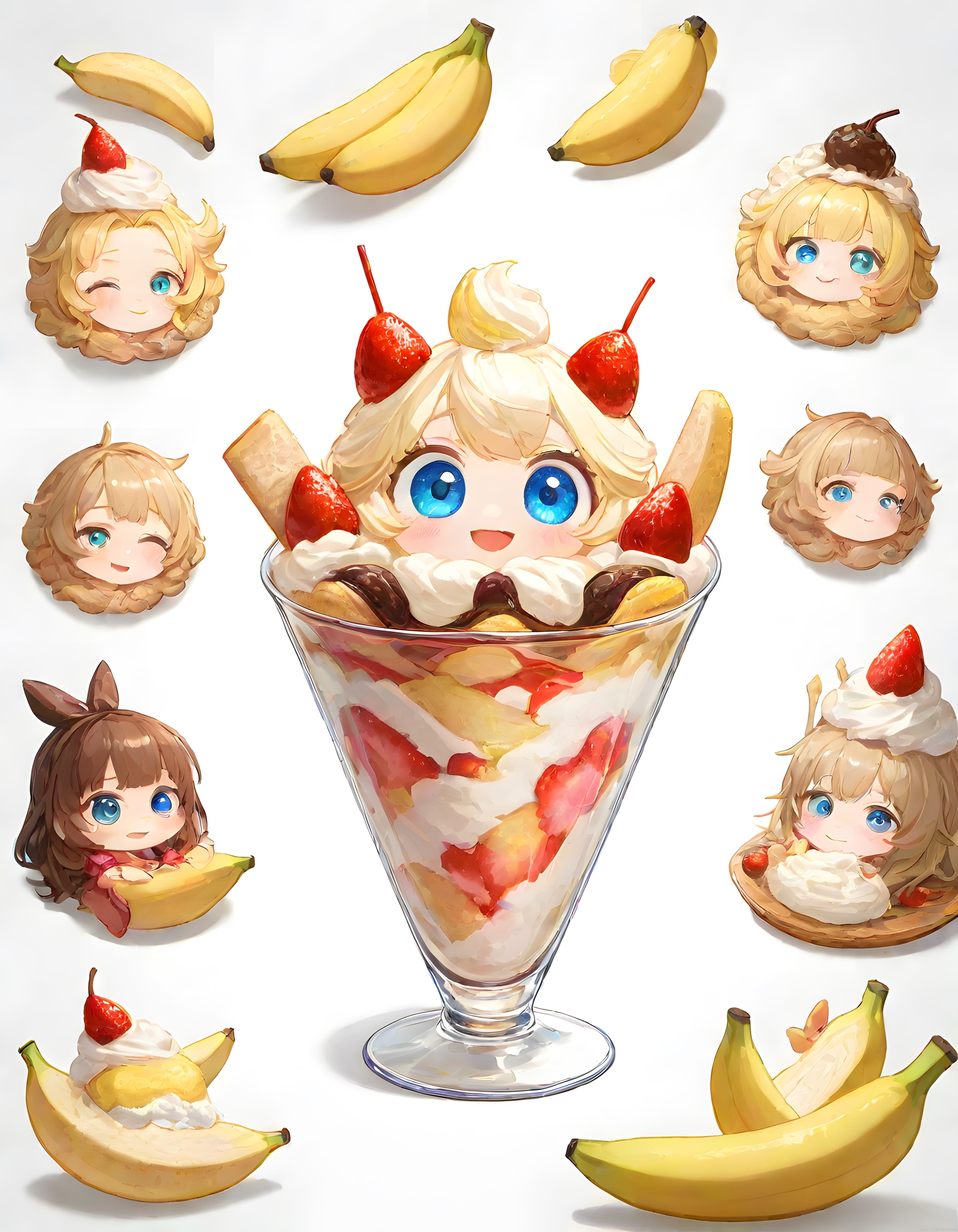 Muzlu Çilekli Parfe Kadehindeki Sevimli Anime Karakteri ve Chibi İfadeleri