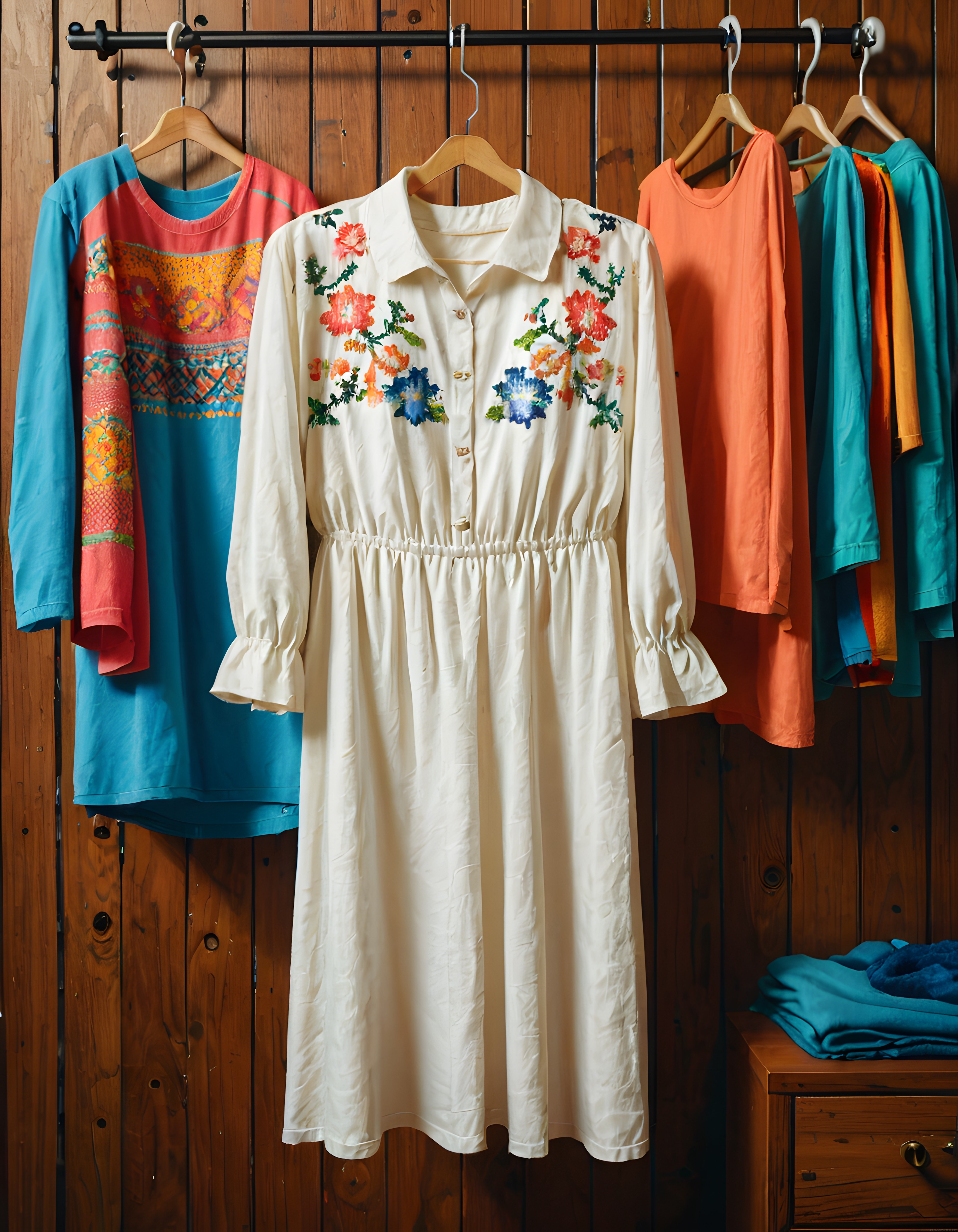 Nakışlı Beyaz Elbise ve Renkli Yazlık Kıyafetlerle Butik Tarzı Gardırop Düzeni