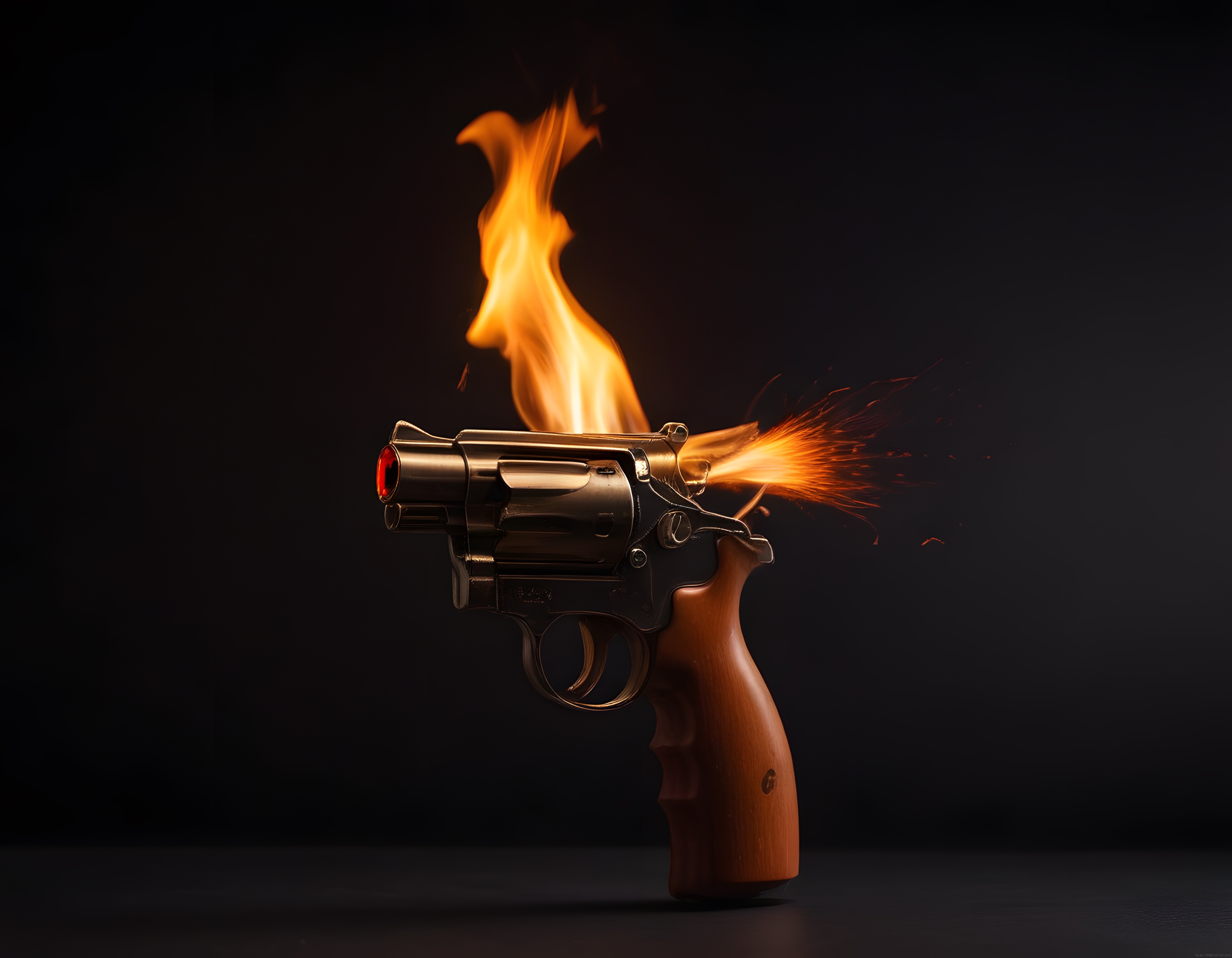 Namlusundan Alevler ve Kıvılcımlar Saçan Klasik Revolver Tabanca
