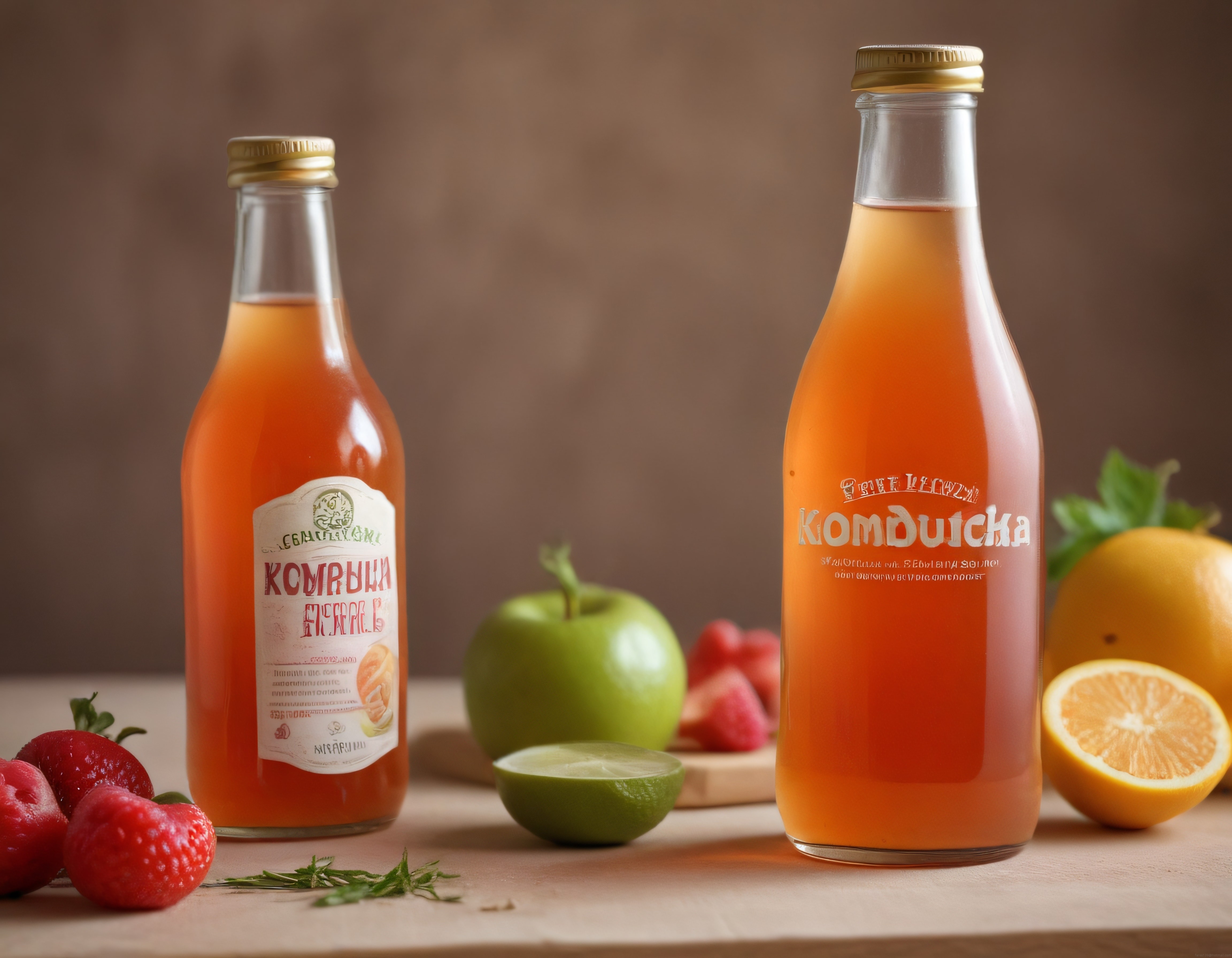Nane Limon ve Çilek Eşliğinde Fermente Kombucha İçeceği Fotoğrafı