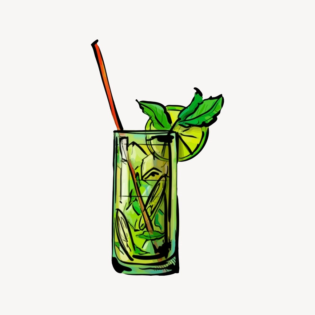 Nane Limonlu Buzlu Serinletici Kokteyl Bardak El Çizim İllüstrasyon