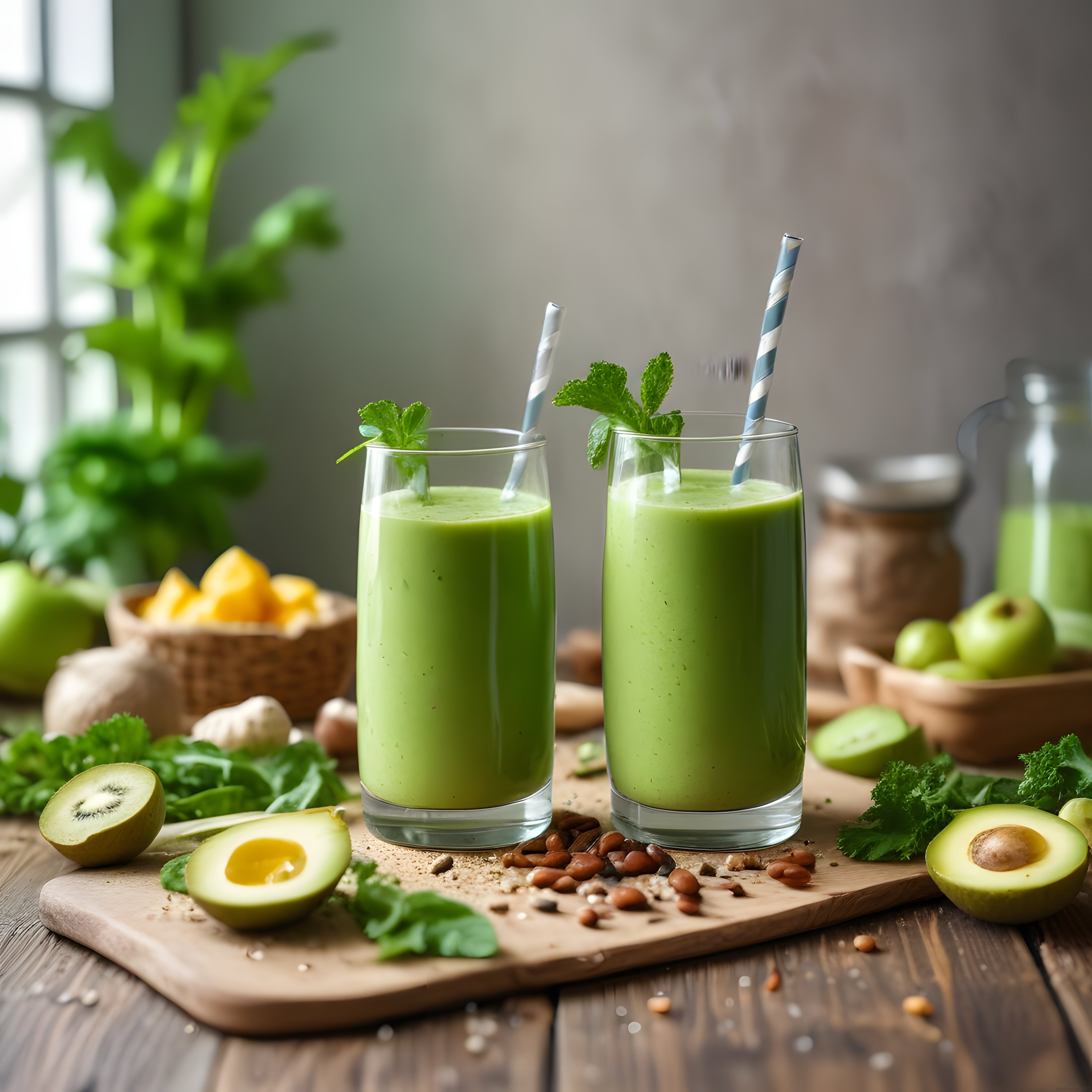 Naneli Avokadolu Ferahlatıcı Ev Yapımı Detoks Yeşil Smoothie Sunumu