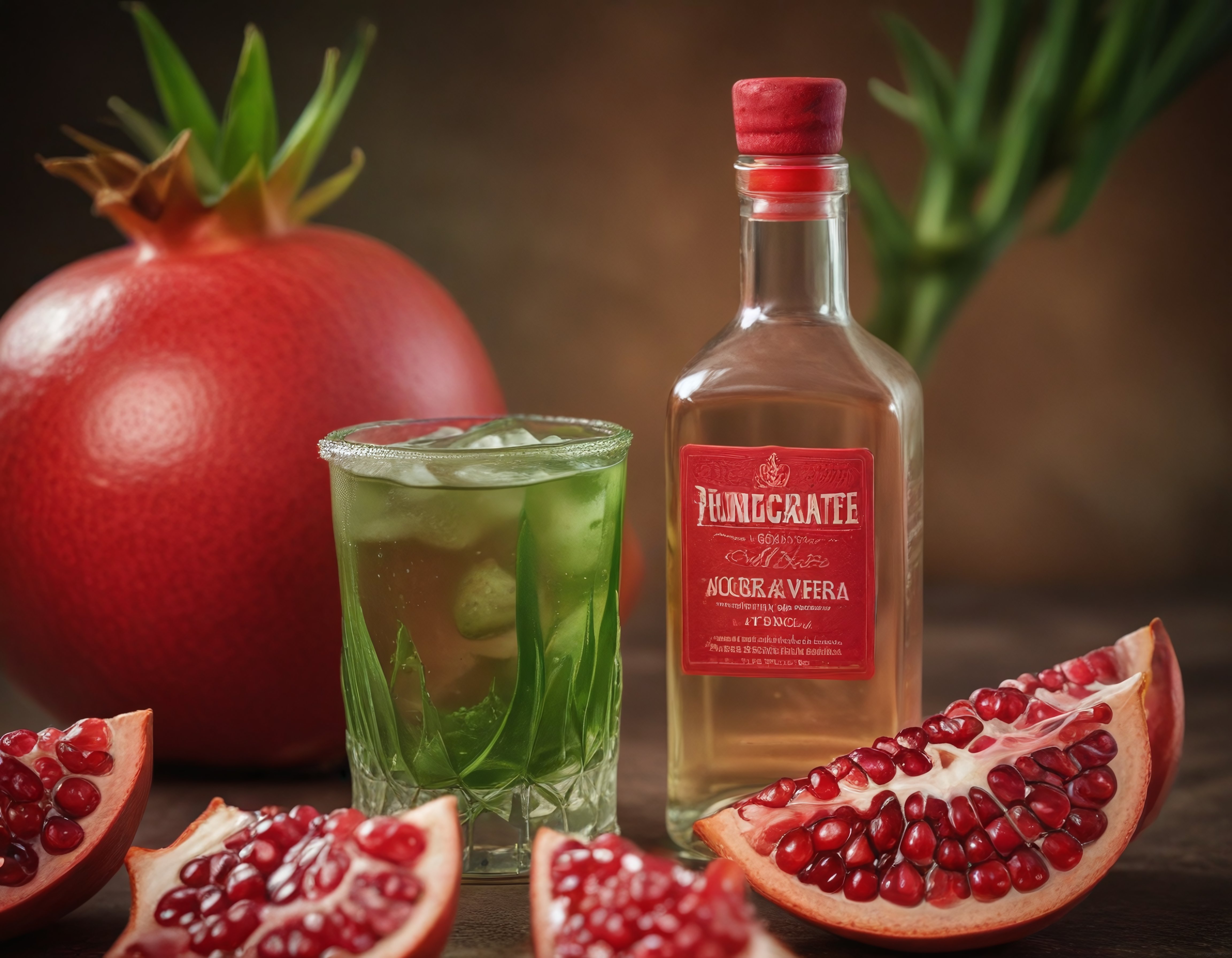 Nar ve Aloe Vera Ferahlığı: Buzlu Doğal İçecek ve Şişe Sunumu
