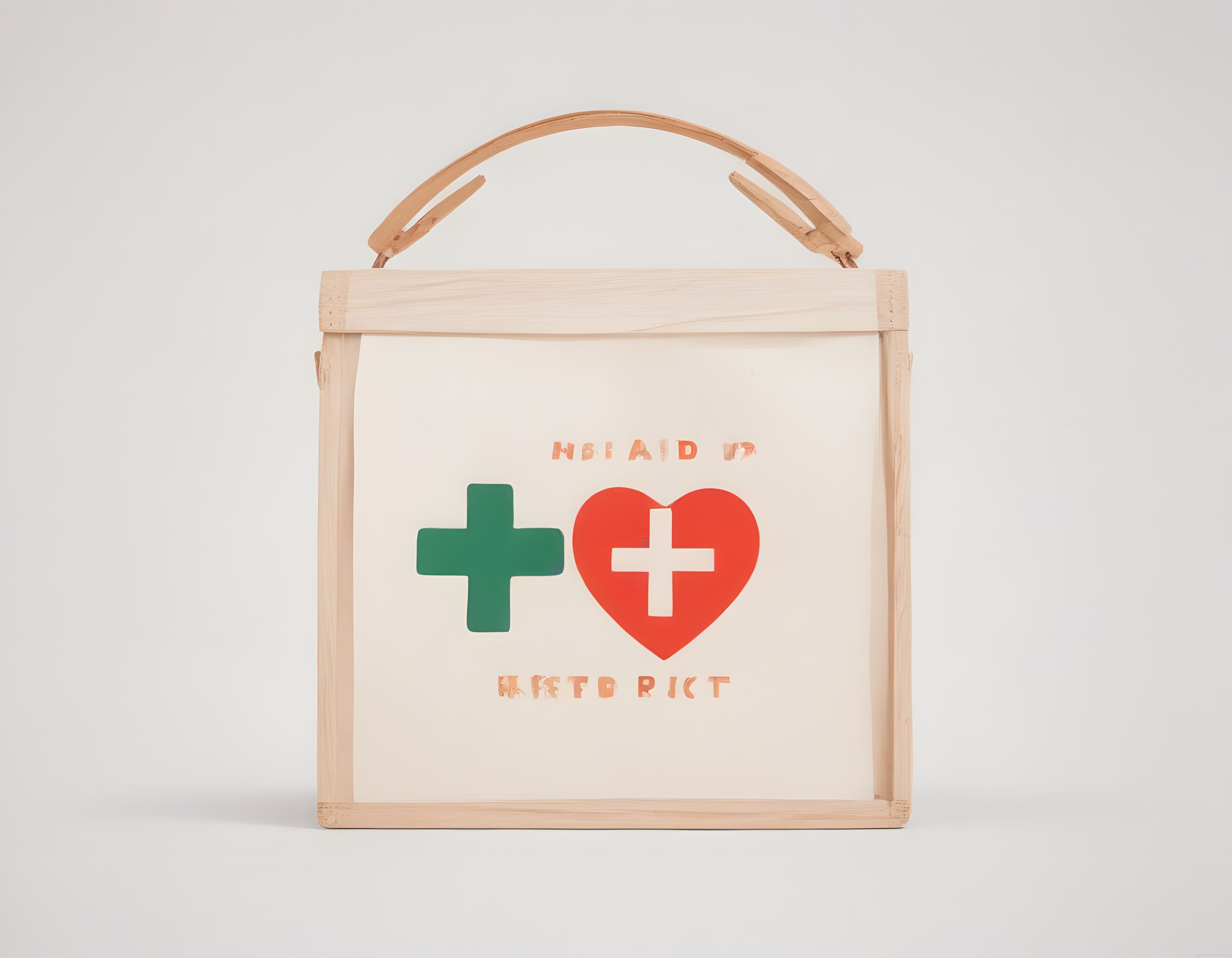 Naturel Ahşap Çerçevede Vintage First Aid Kit Temalı Dekoratif Duvar Panosu