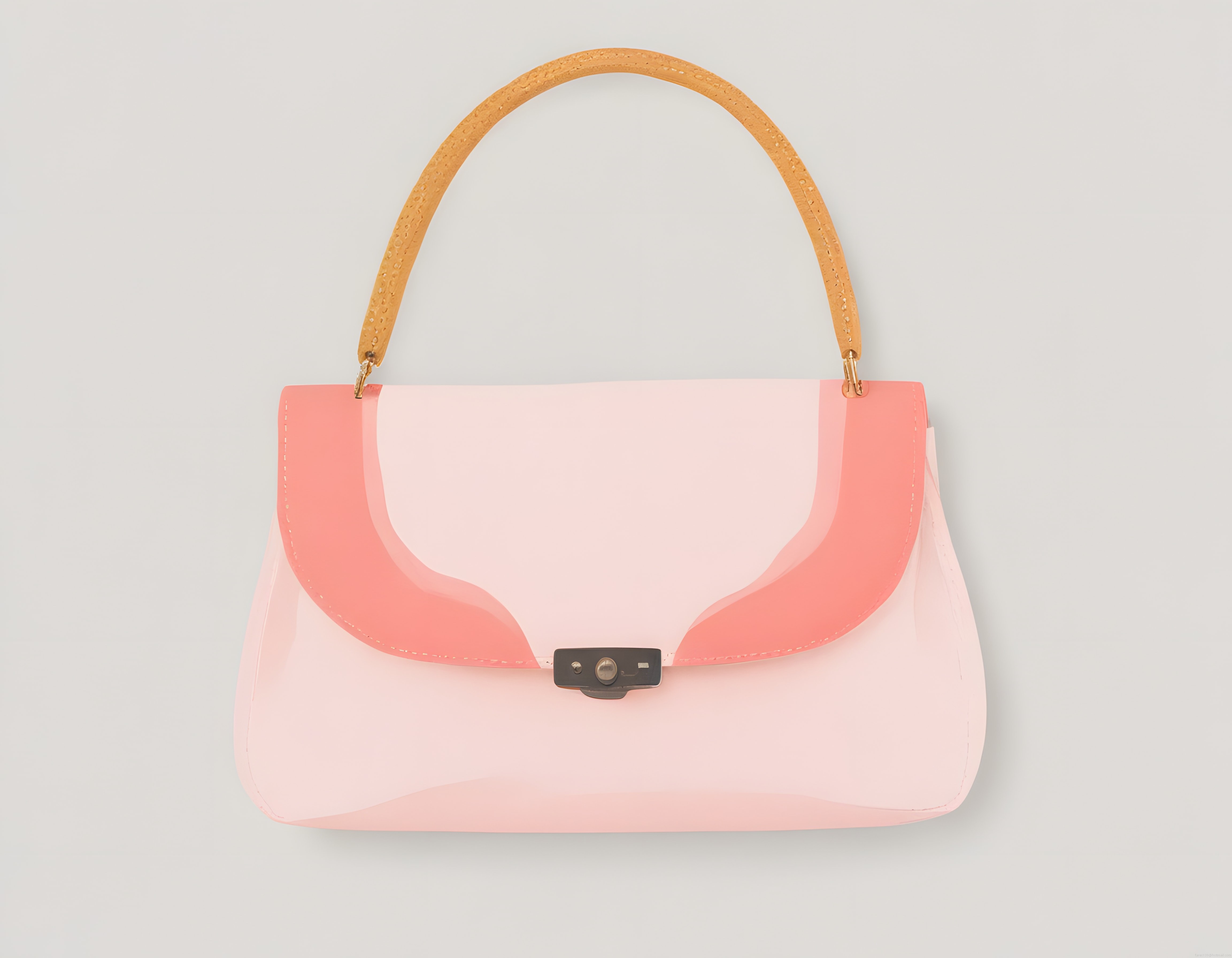 Naturel saplı pastel pembe şeffaf el çantası modern kadın aksesuarı