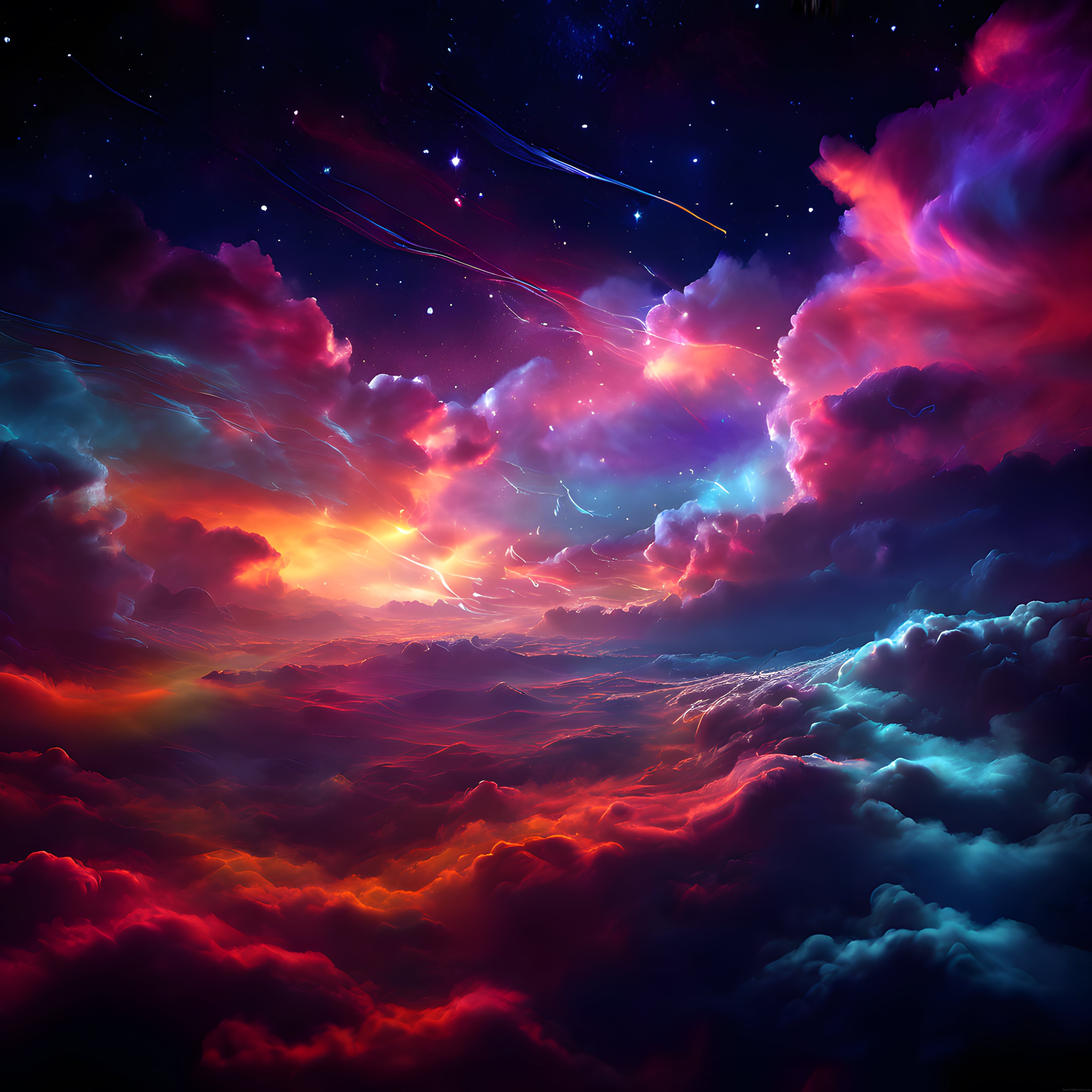 Nebula Bulutları ve Yıldızlarla Kaplı Esrarengiz Derin Uzay Manzarası