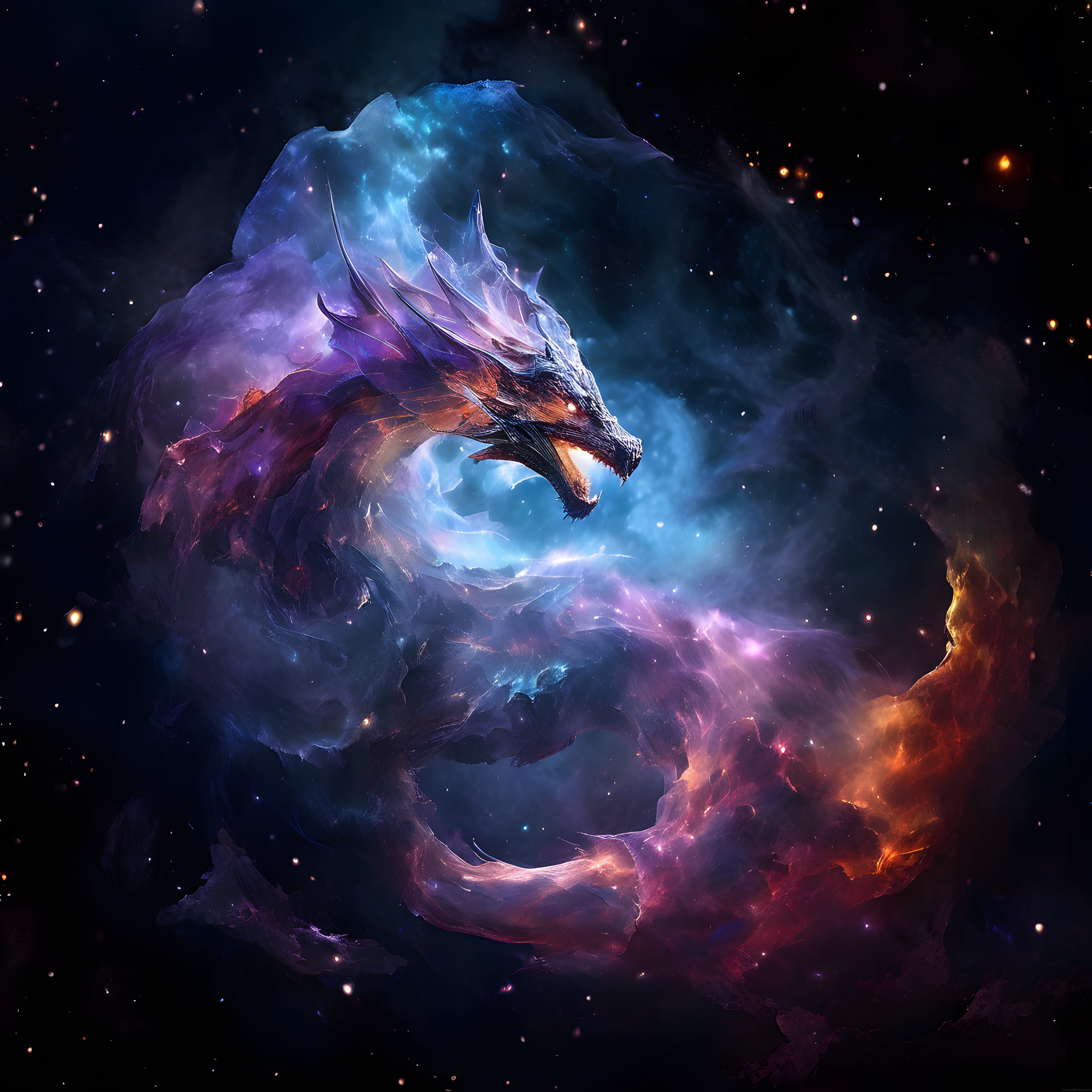 Nebuladan Doğan Galaktik Ejderha: Uzayın Büyüleyici Dijital Sanat Eseri