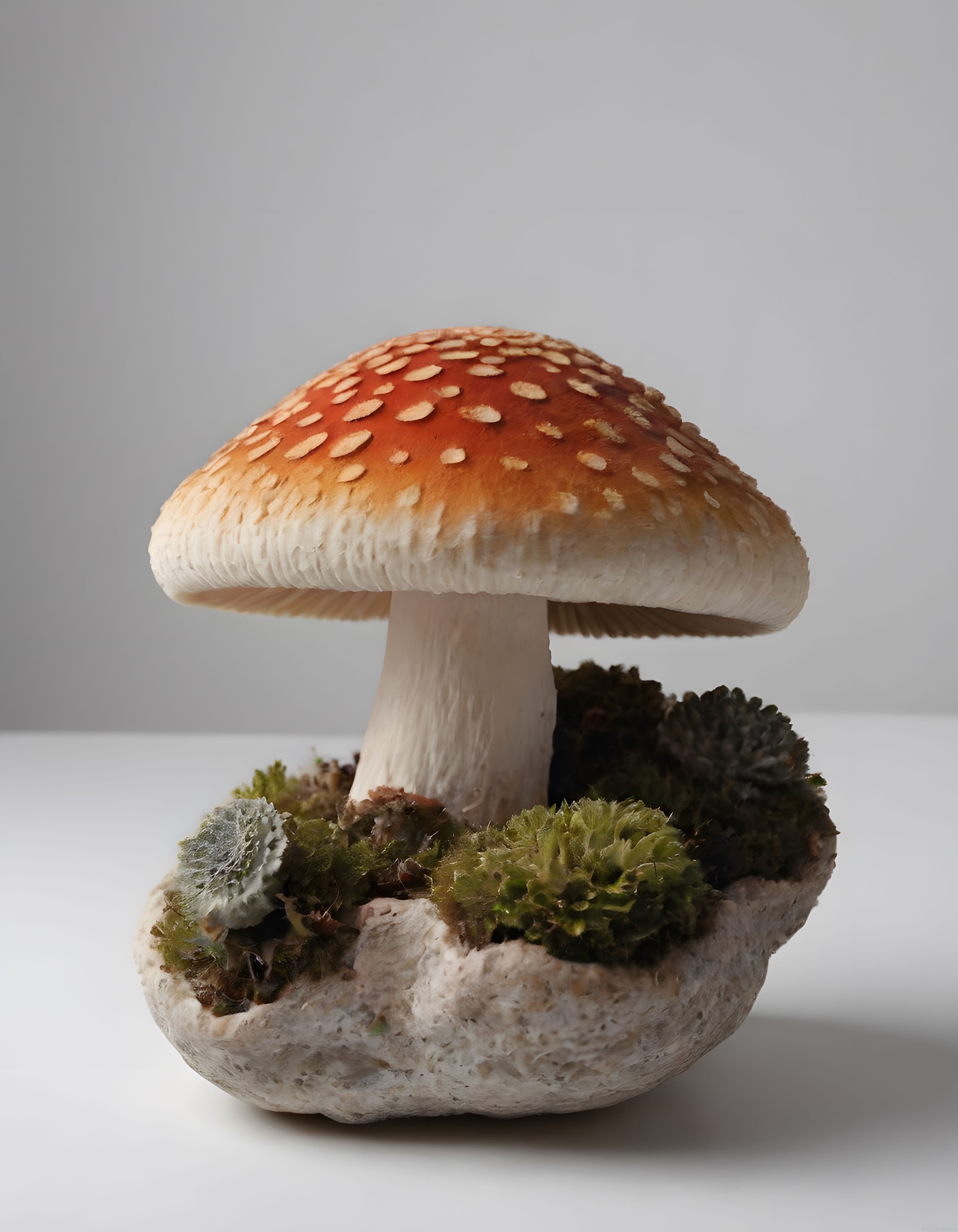 Nefes Kesen 3D Mantar Tasarımı: Kırmızı Şapkalı Amanita ve Yosun Detayları