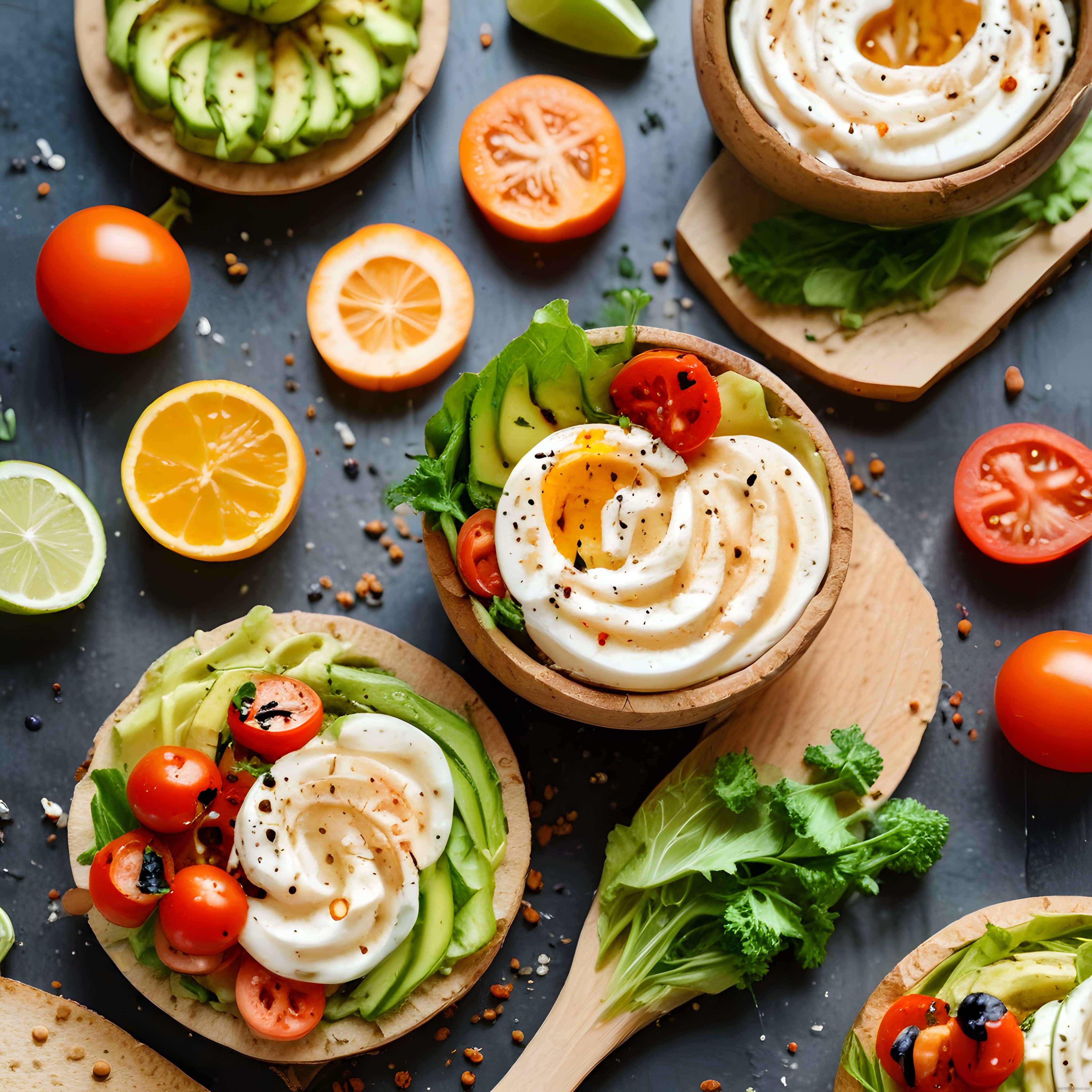 Nefis Avokado ve Domates Süslemeli Fırında Yumurta Beyazı Kahvaltı Tabağı