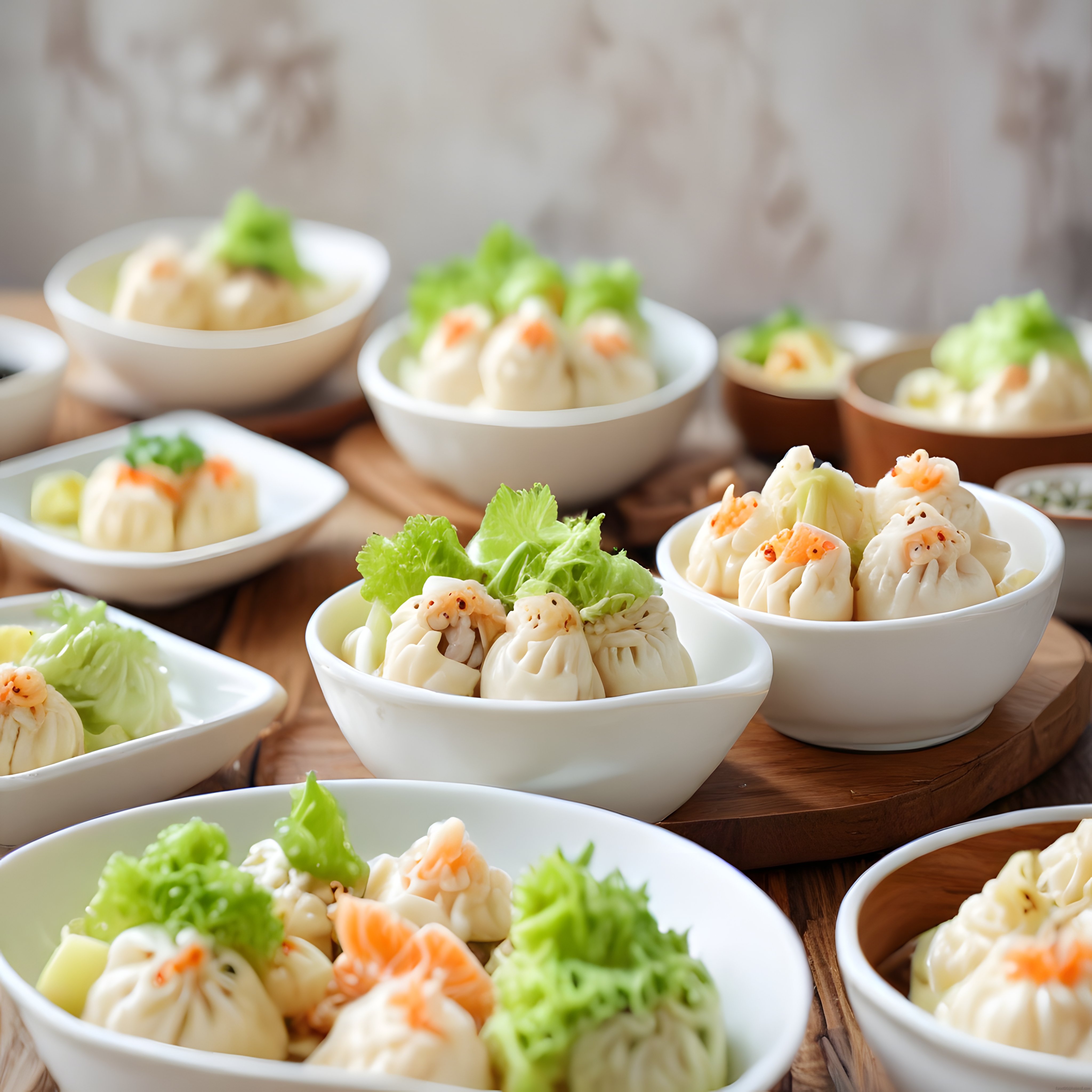 Nefis Buharda Pişmiş Asya Mantıları: Dim Sum ve Yeşilliklerle Rustik Sunum