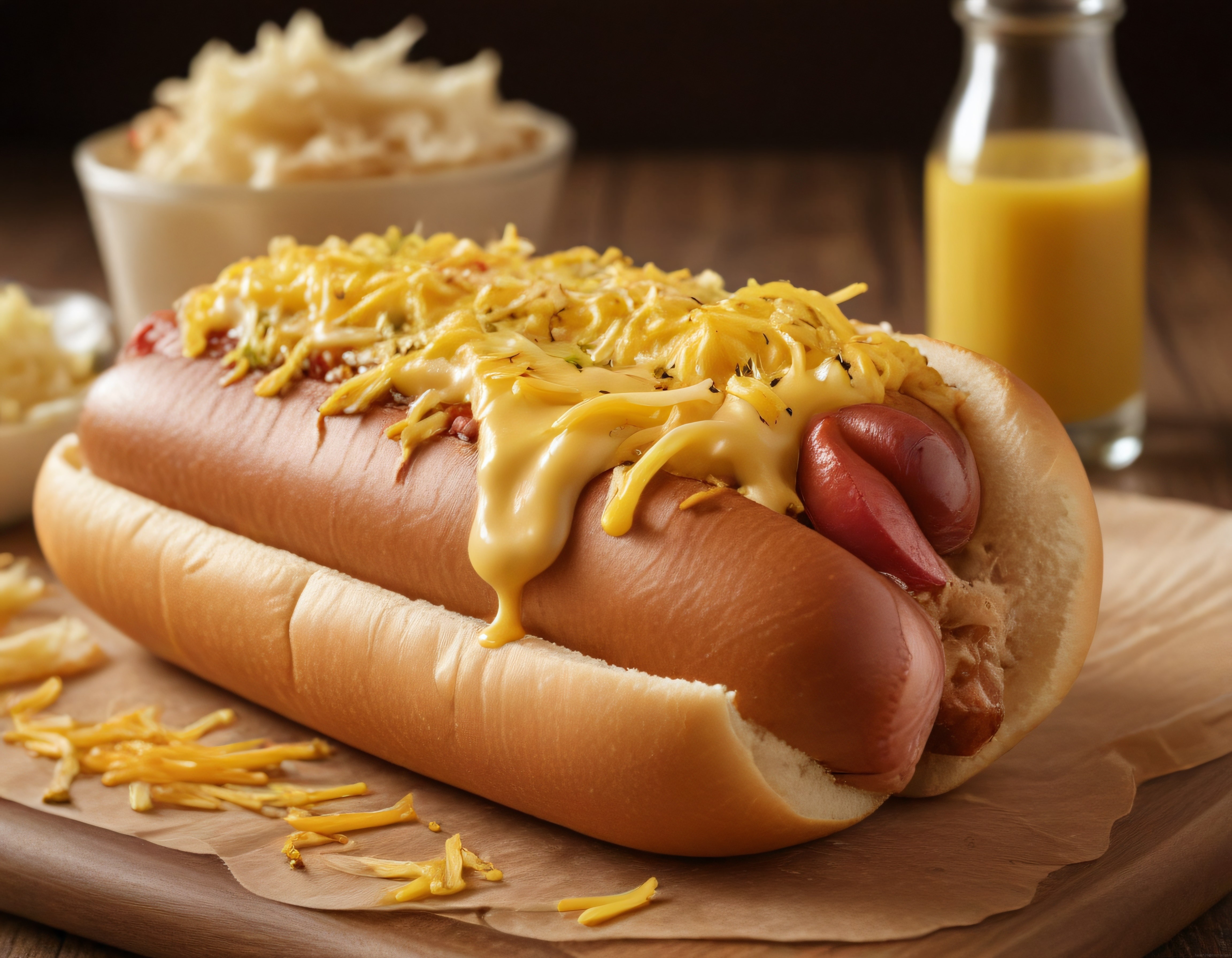 Nefis Cheddar Peynirli Hot Dog: Erimiş Sos ve Patates Kızartması Eşliğinde