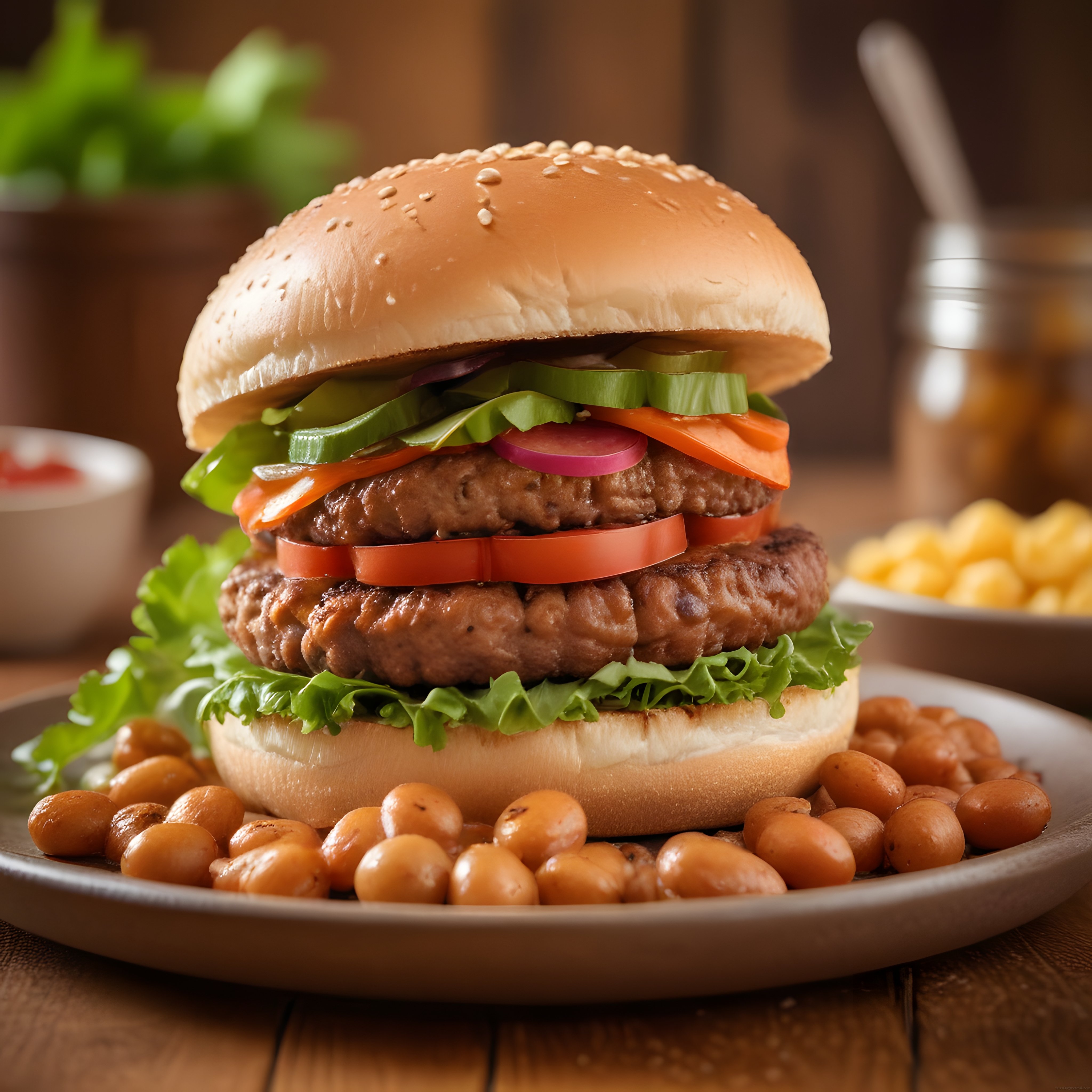 Nefis Çift Katlı Hamburger ve Nohutlu Garnitür ile Fast Food Keyfi