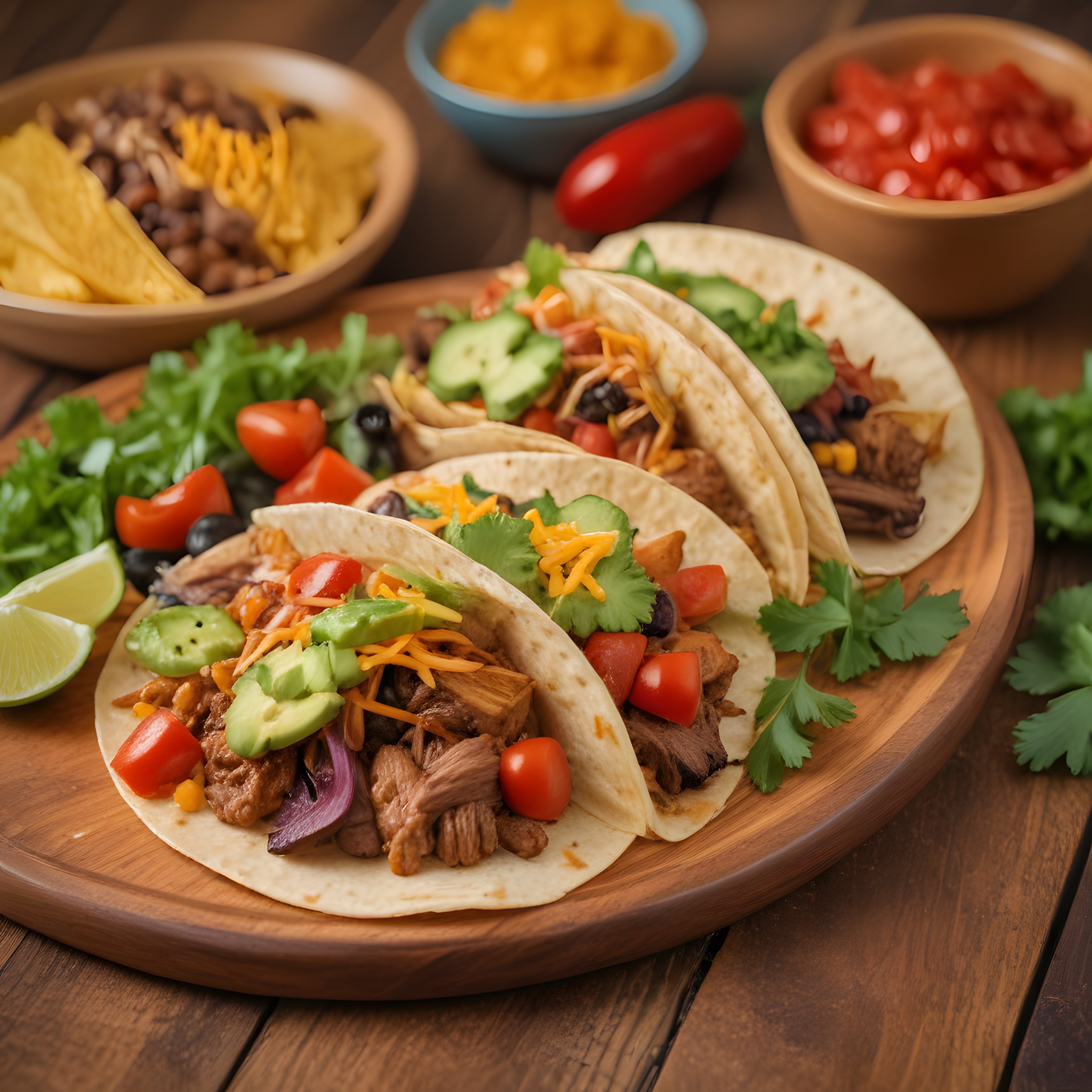 Nefis Dana Etli Meksika Taco Sunumu: Avokado ve Cheddar Peyniri