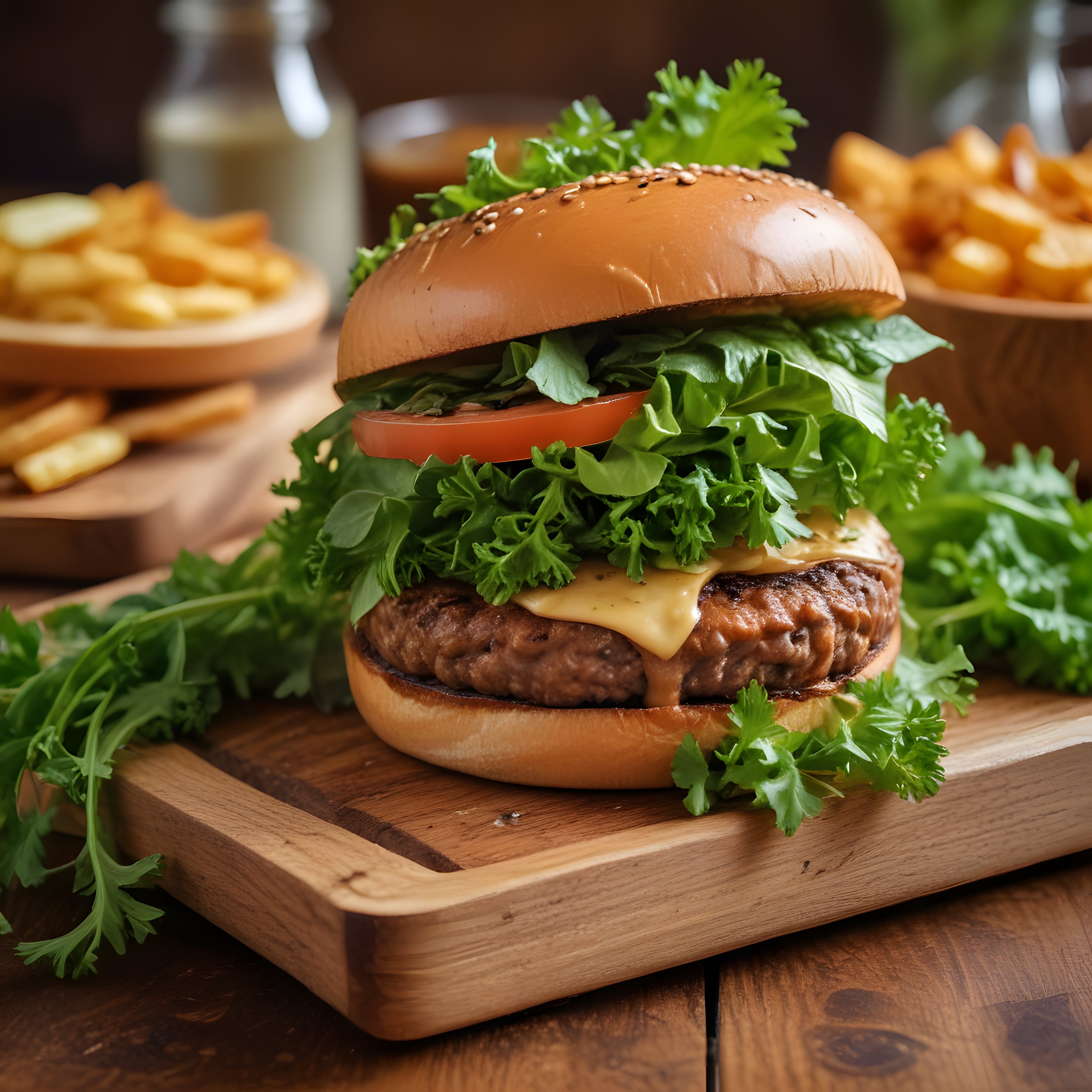 Nefis Etli Burger ve Çıtır Patates Kızartmasıyla İştah Açıcı Sunum