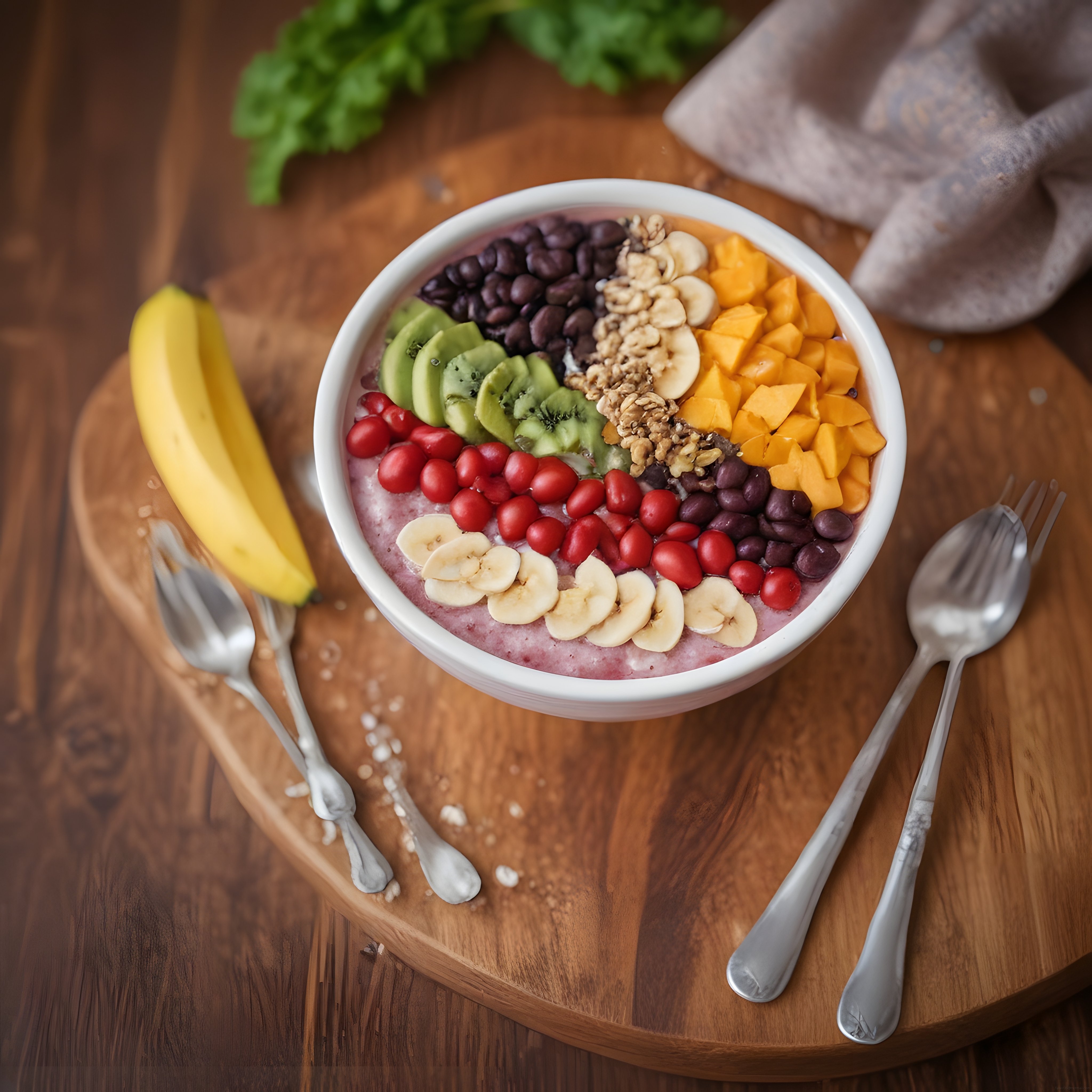 Nefis Ev Yapımı Müslili ve Taze Meyveli Besleyici Smoothie Bowl Kahvaltısı