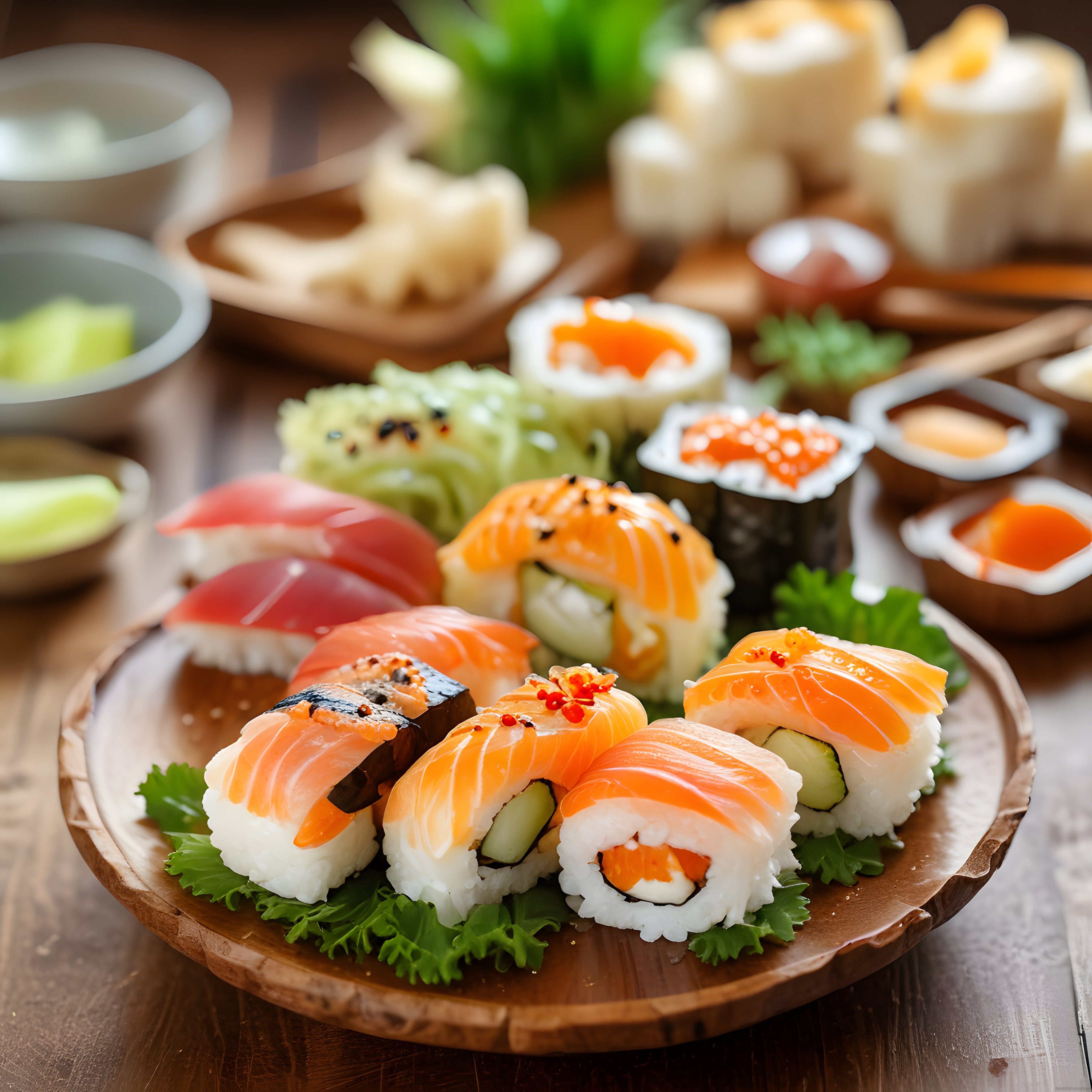 Nefis Japon Sushi Çeşitleri: Somonlu Nigiri ve Roll Sunum Tabağı