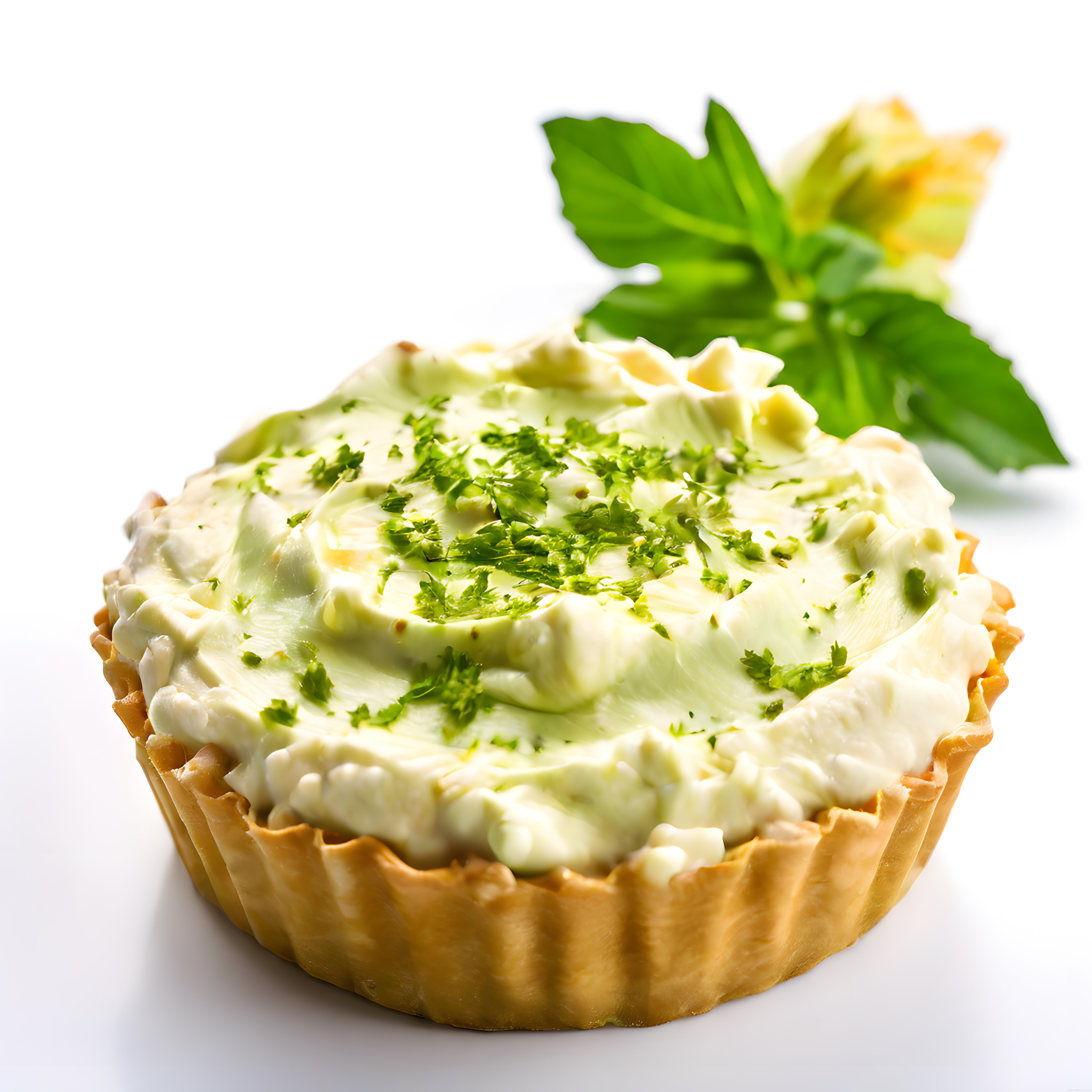 Nefis Kremalı Mini Tart: Taze Yeşilliklerle Süslenmiş Şık Tatlı Sunumu